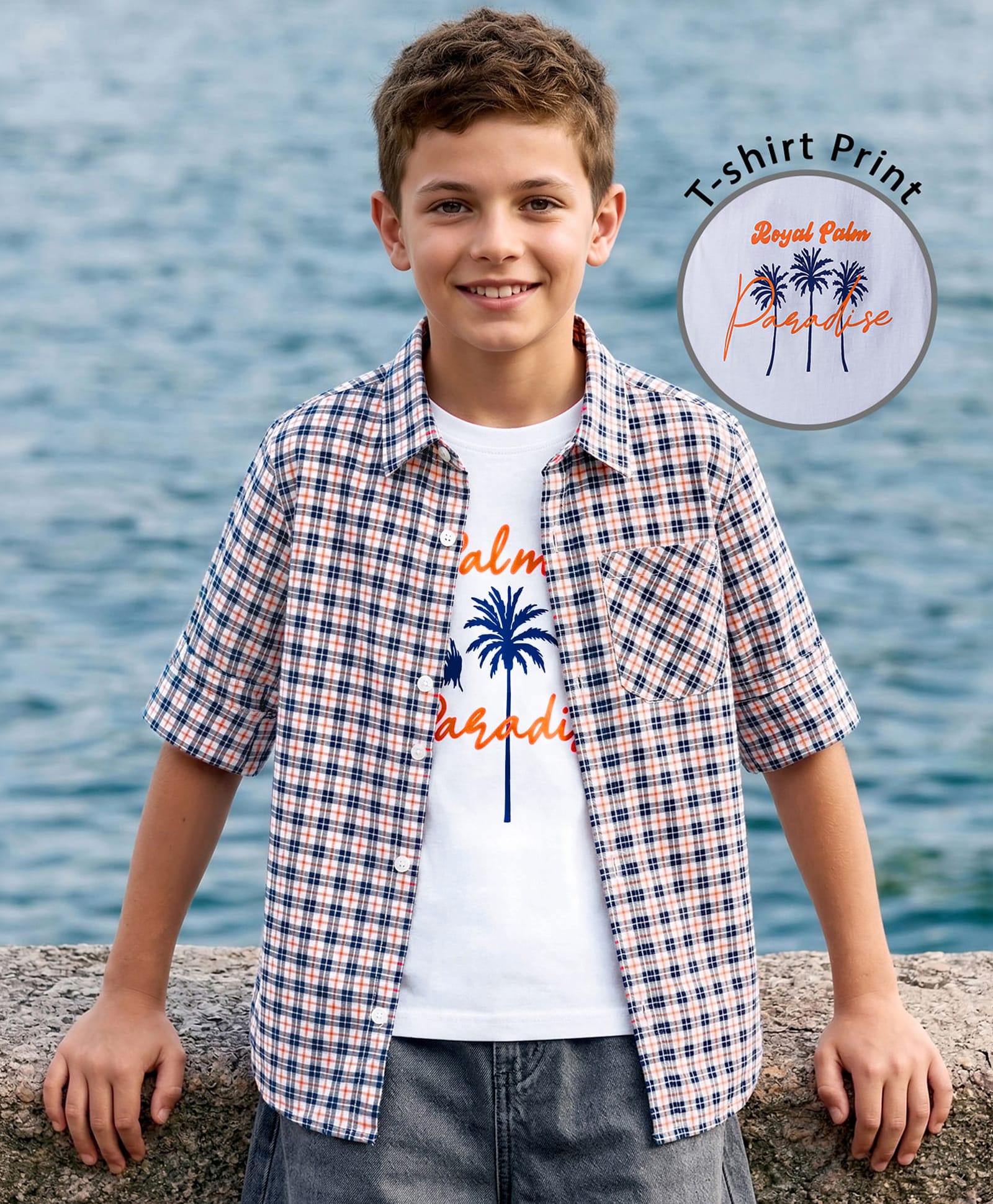Pine Kids Cotton Woven Checks Twofer Shirt with Full Sleeves - Navy Blue-picture-30