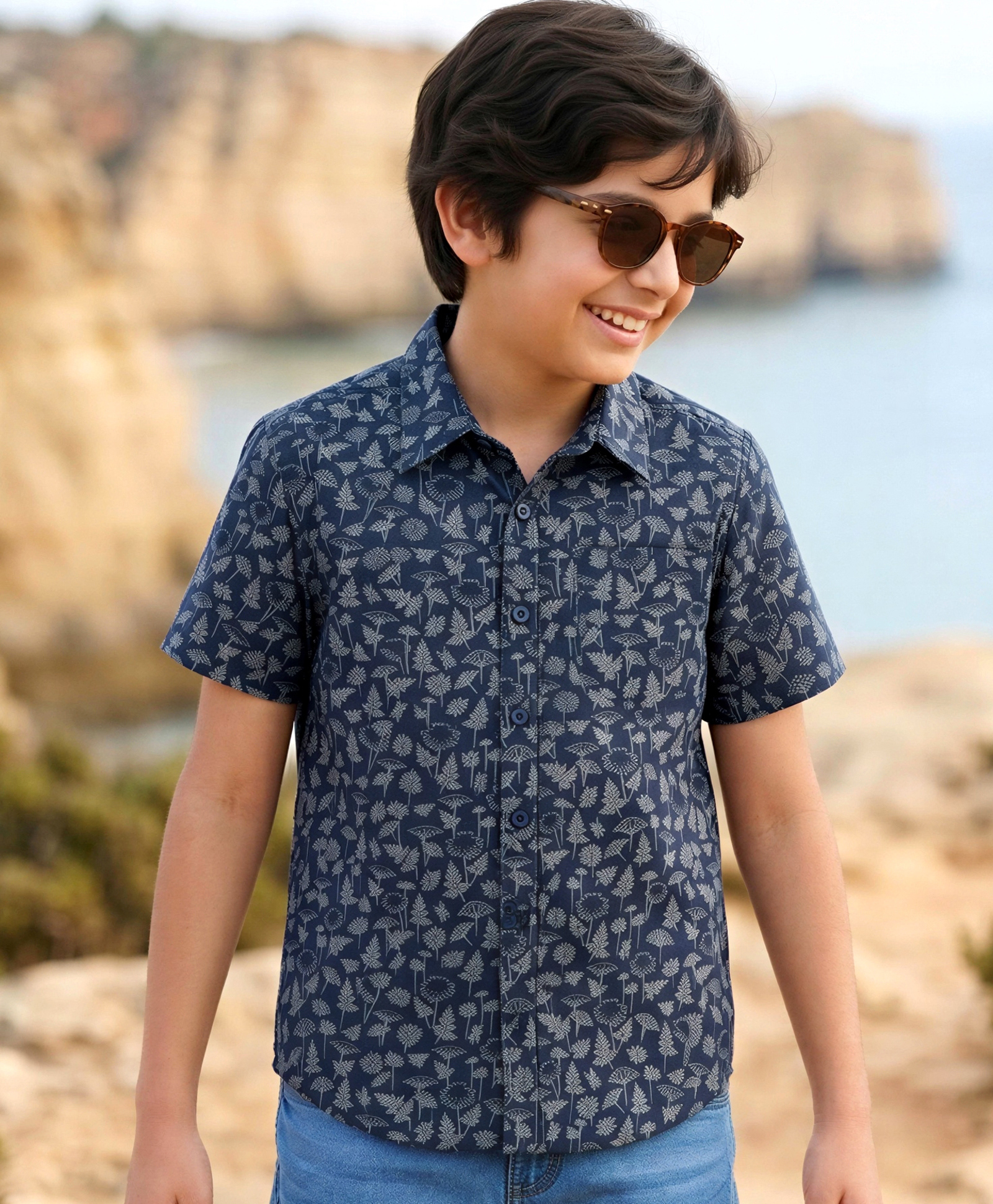 Pine Kids 100% Cotton Woven Half Sleeves Floral Printed Shirt - Multicolor-picture-23
