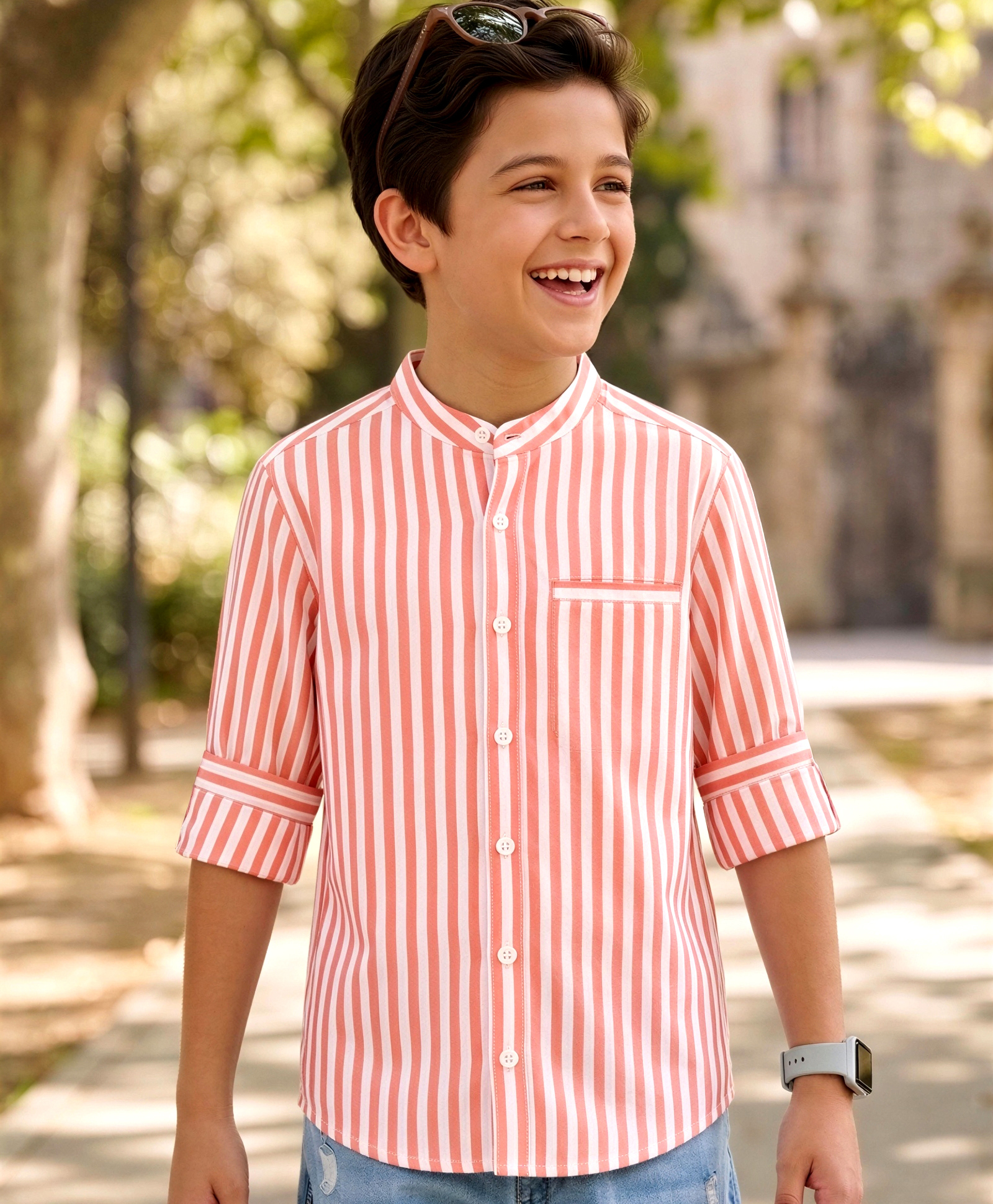 Pine Kids 100% Cotton Woven Full Sleeves Striped Shirt - Orange-picture-32