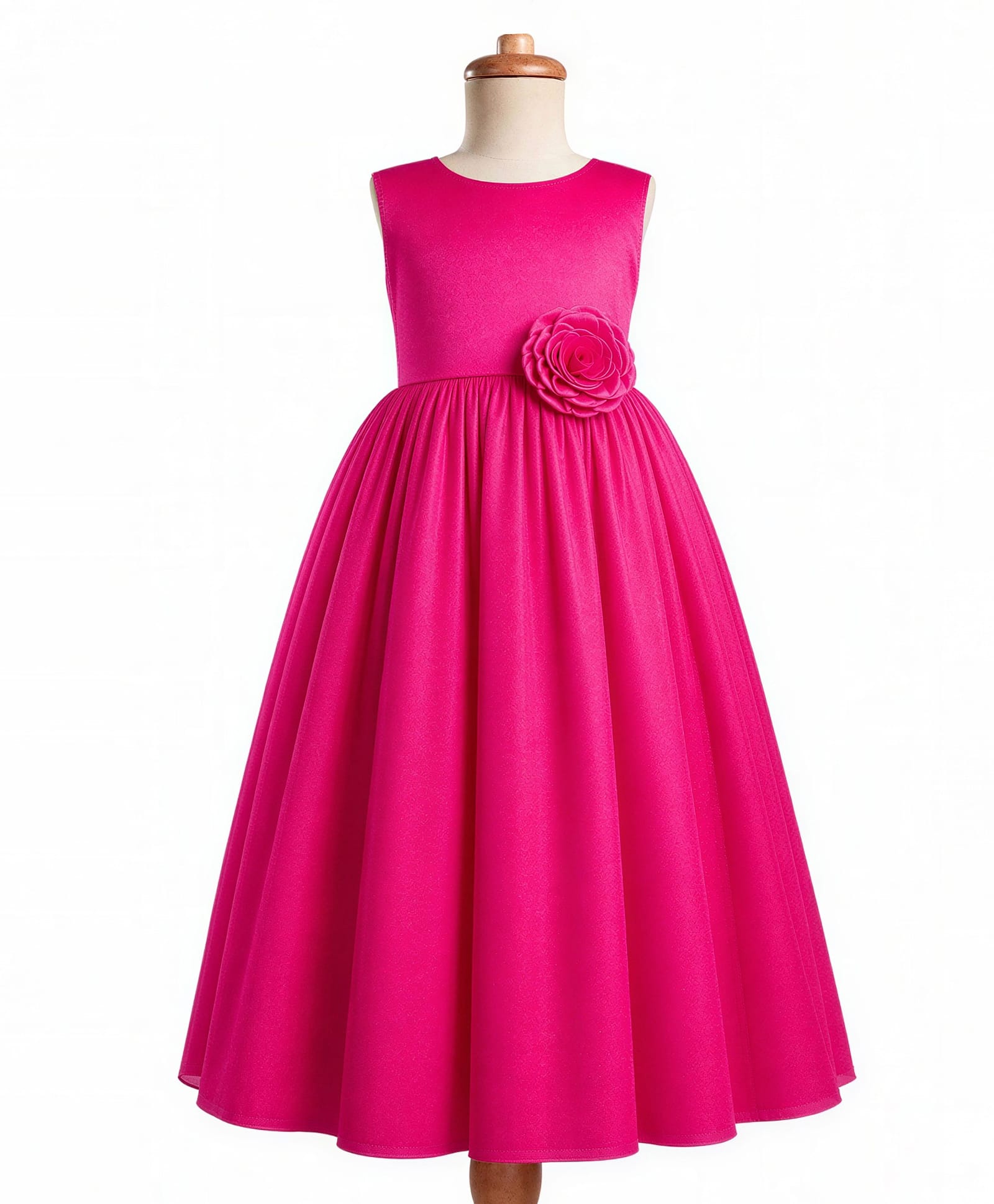 Pine Kids Cotton Woven Sleeveless Solid Party Dress With Floral Applique - Dark Pink-image-12