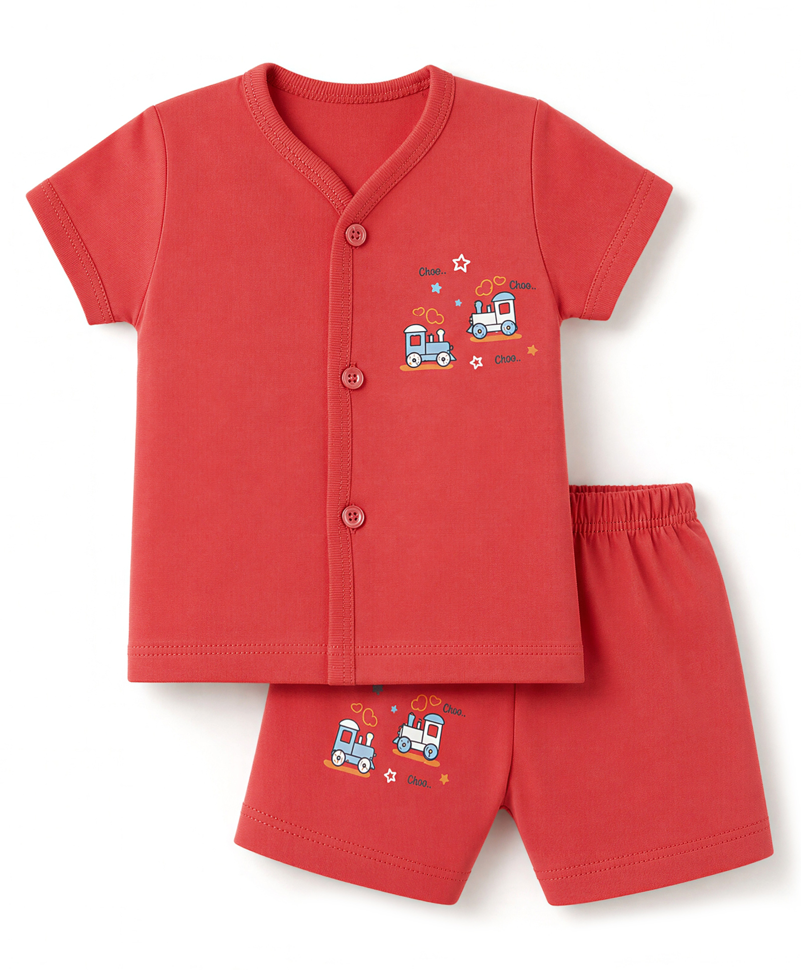 Tango Single Jersey Knit Half Sleeves T-Shirt & Shorts Night Suit With Train & Text Print - Rust Orange-picture-45