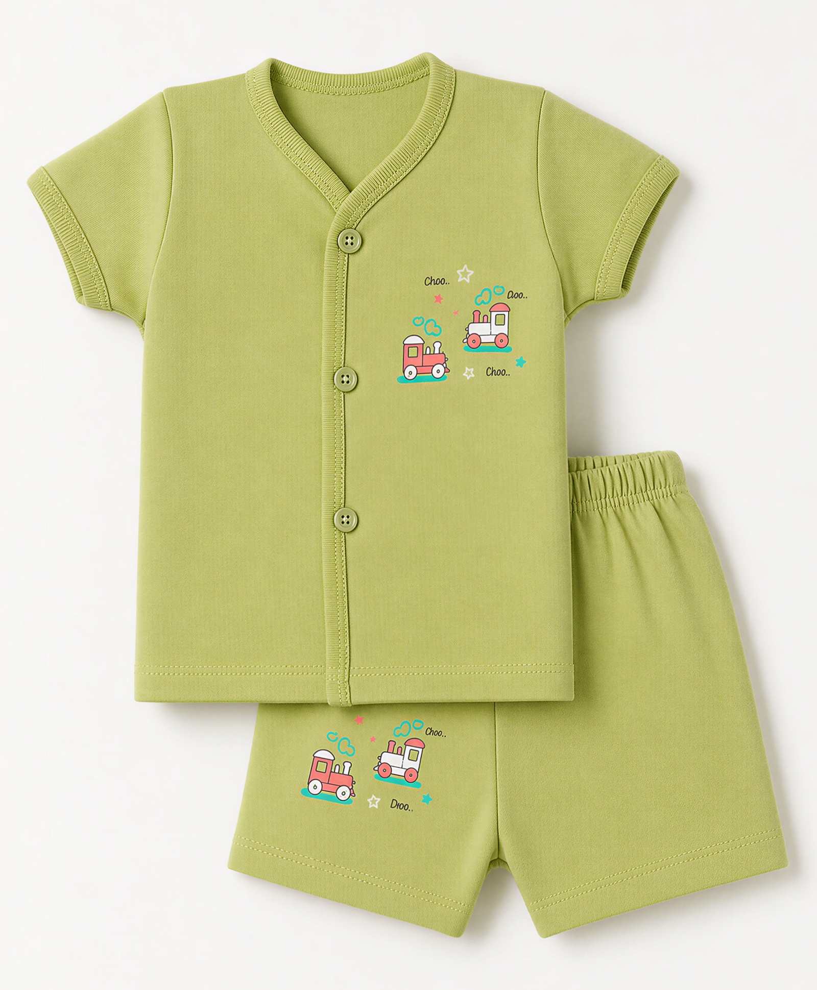 Tango Single Jersey Knit Half Sleeves T-Shirt & Shorts Night Suit With Train & Text Print - Green-picture-46