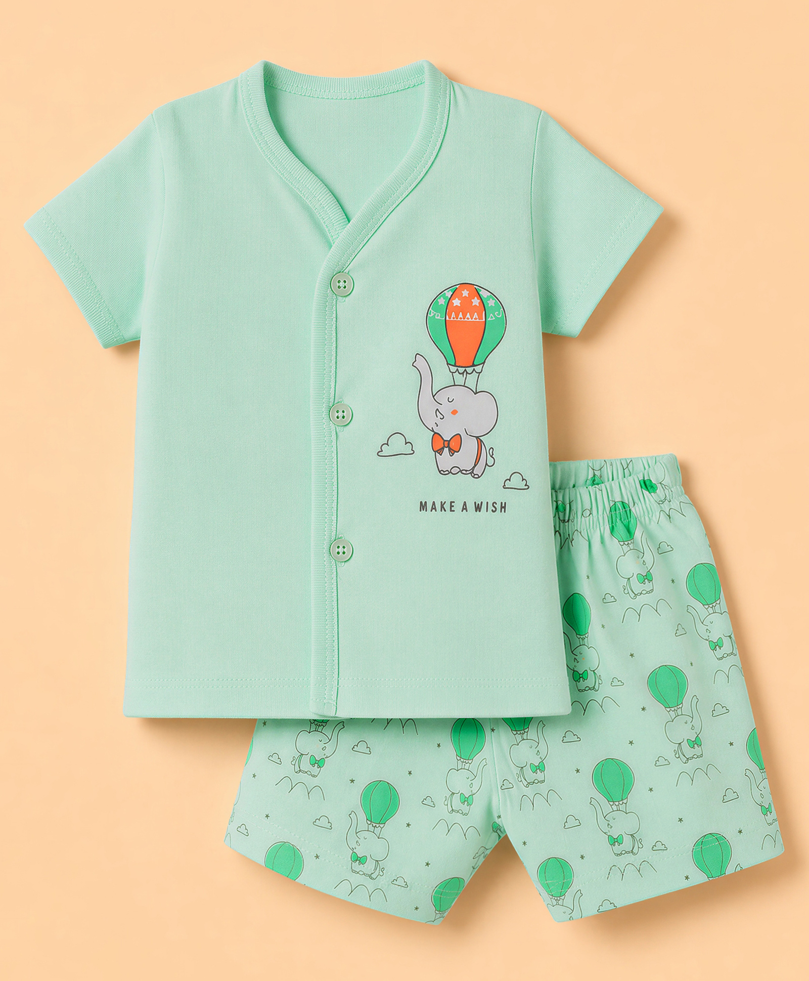 Tango Single Jersey Knit Half Sleeves T-Shirt & Shorts Night Suit With Elephant Print - Mint-image-44