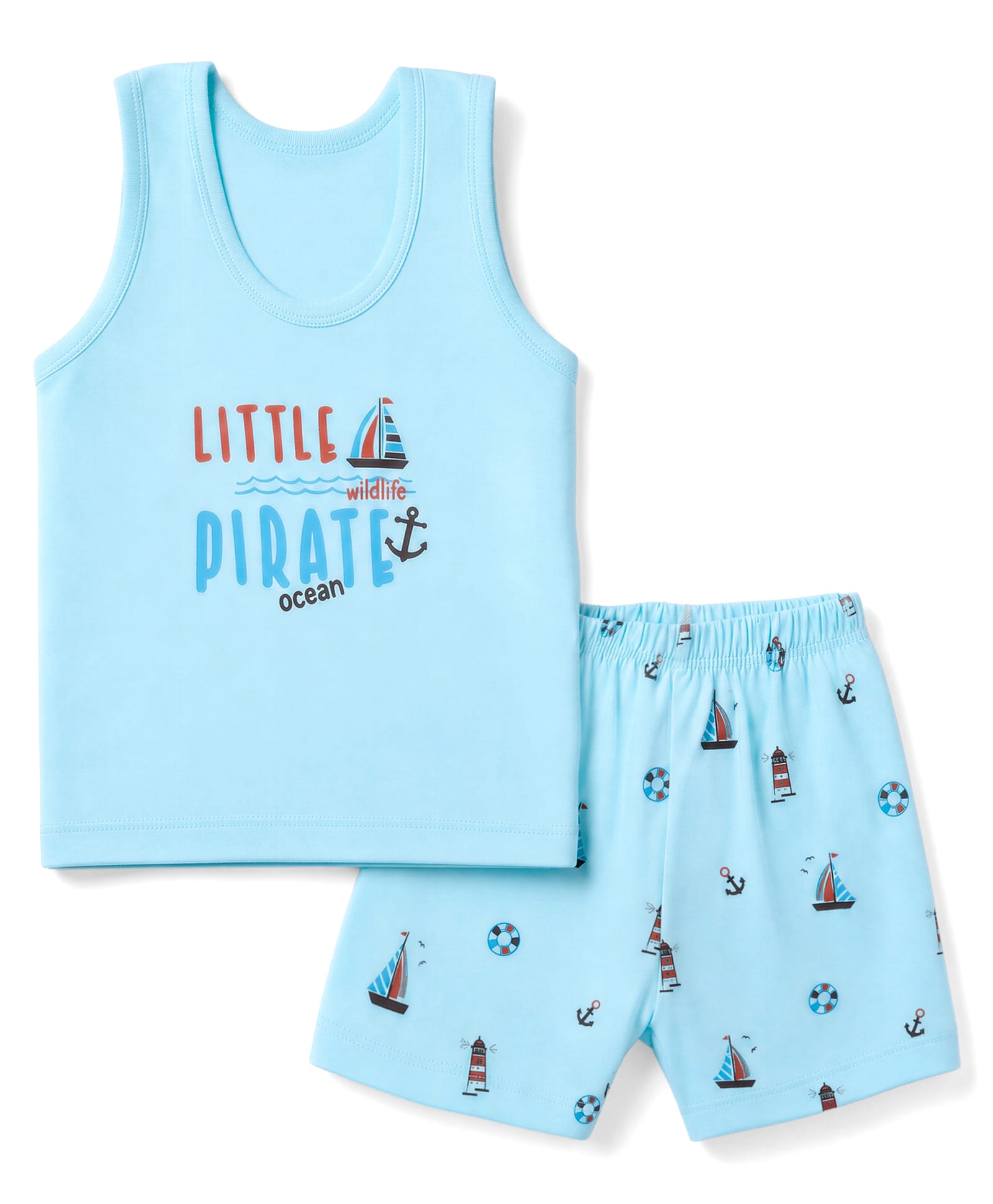 Tango Single Jersey Knit Sleeveless Innerwear Sets With Nautical & Text Print - Aqua Blue-picture-23