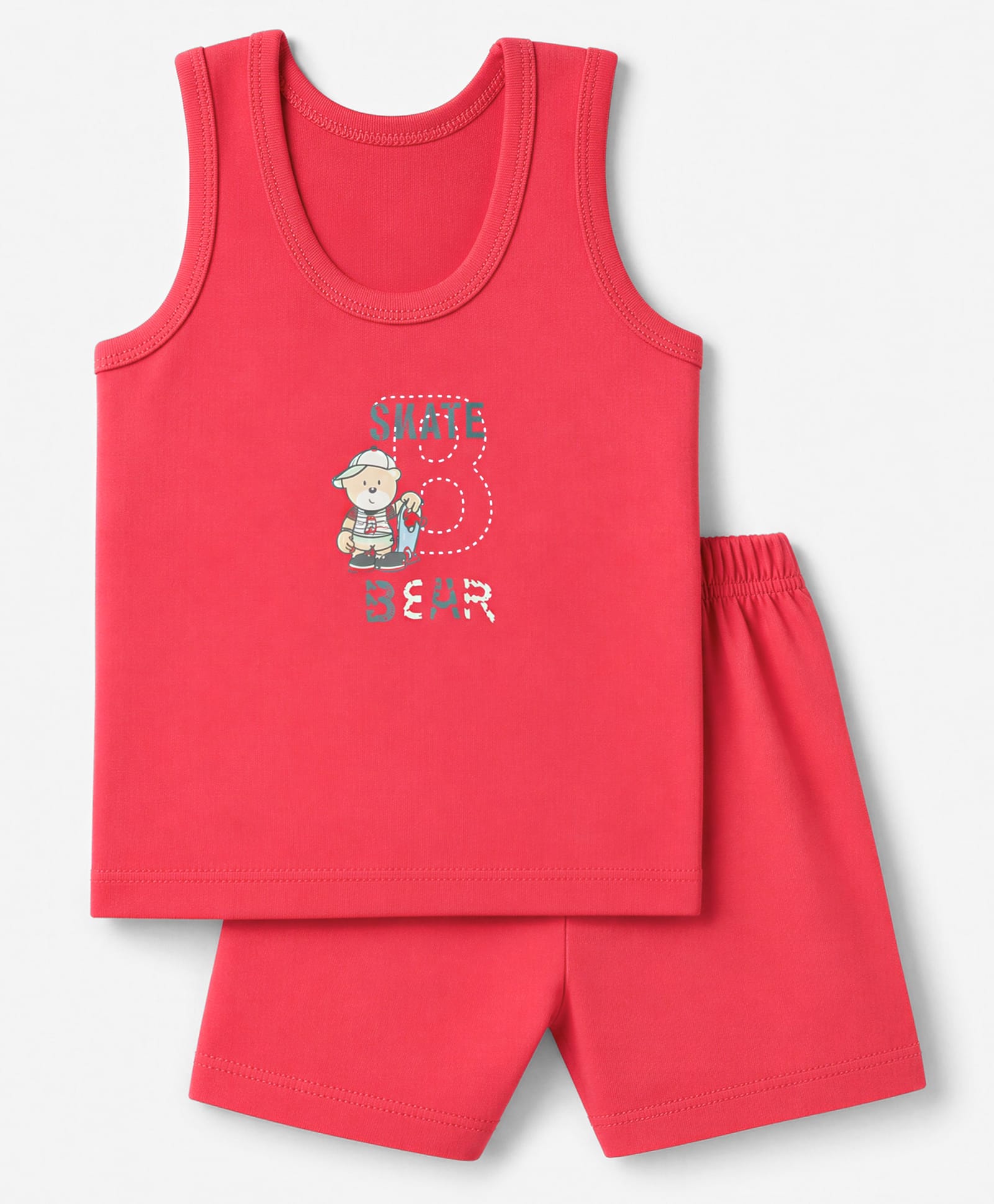 Tango Single Jersey Knit Sleeveless Innerwear Sets With Skate Bear Print - Red-image-37