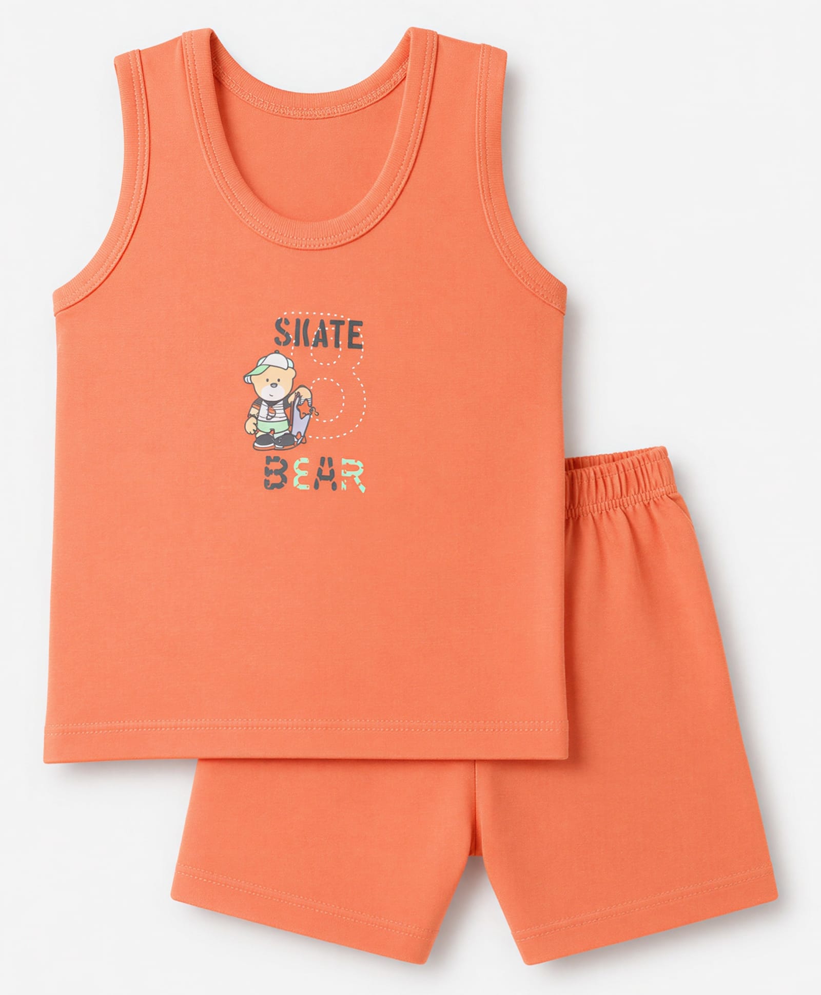 Tango Single Jersey Knit Sleeveless Innerwear Sets With Skate Bear Print - Orange-image-17