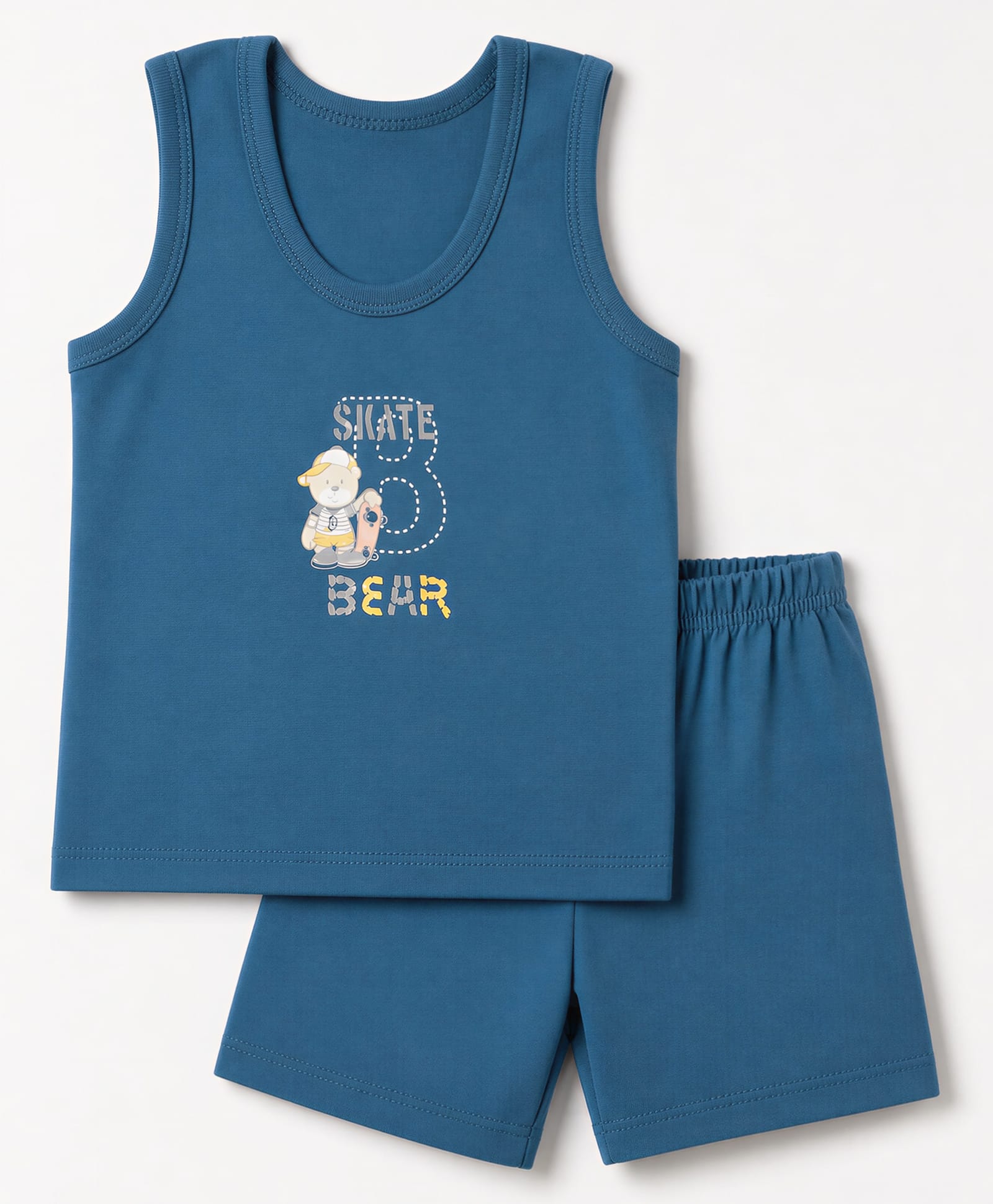 Tango Single Jersey Knit Sleeveless Innerwear Sets With Skate Bear Print - Navy Blue-image-26
