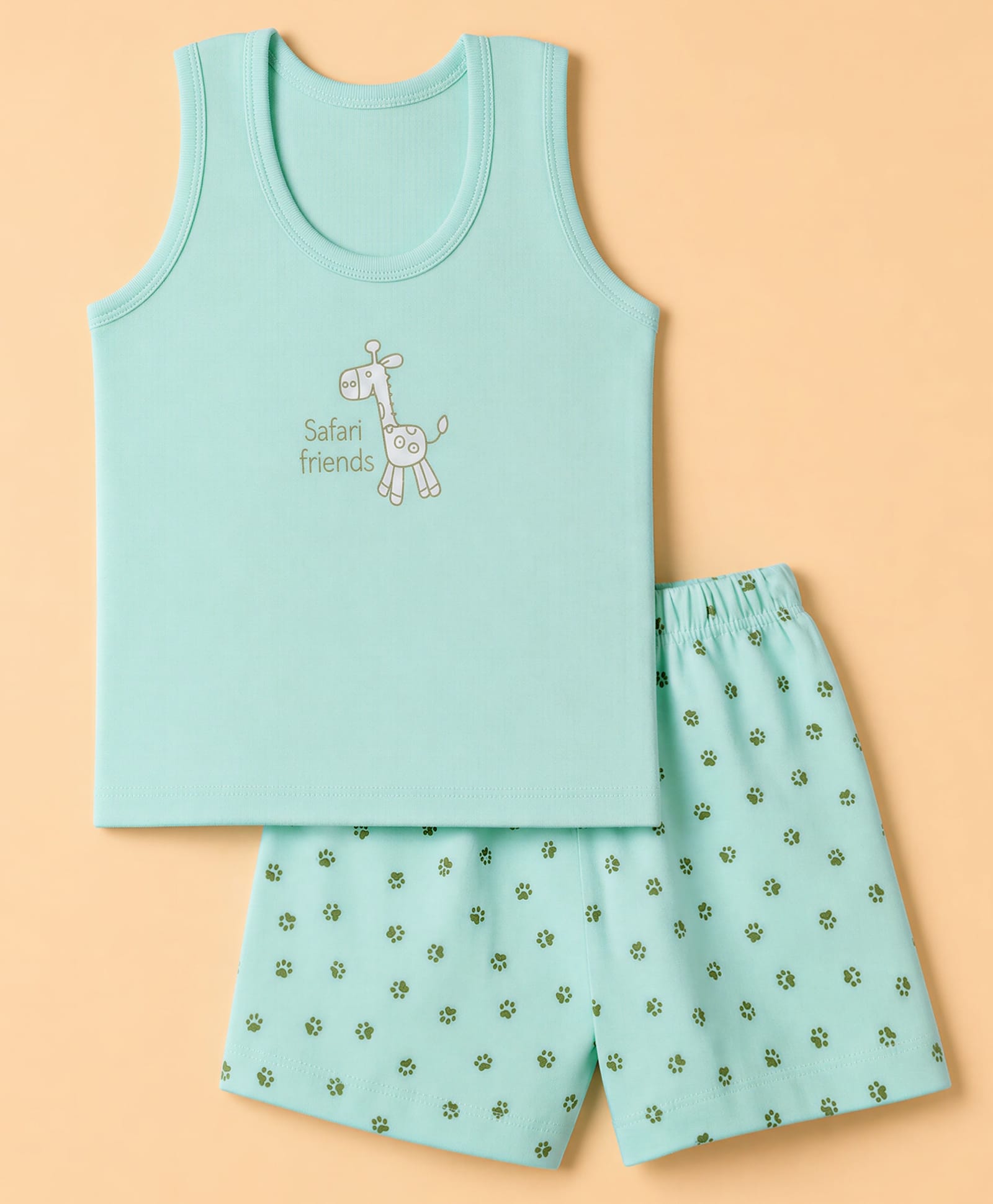 Tango Single Jersey Knit Sleeveless Innerwear Sets With Giraffe & Floral Print - Green-image-25