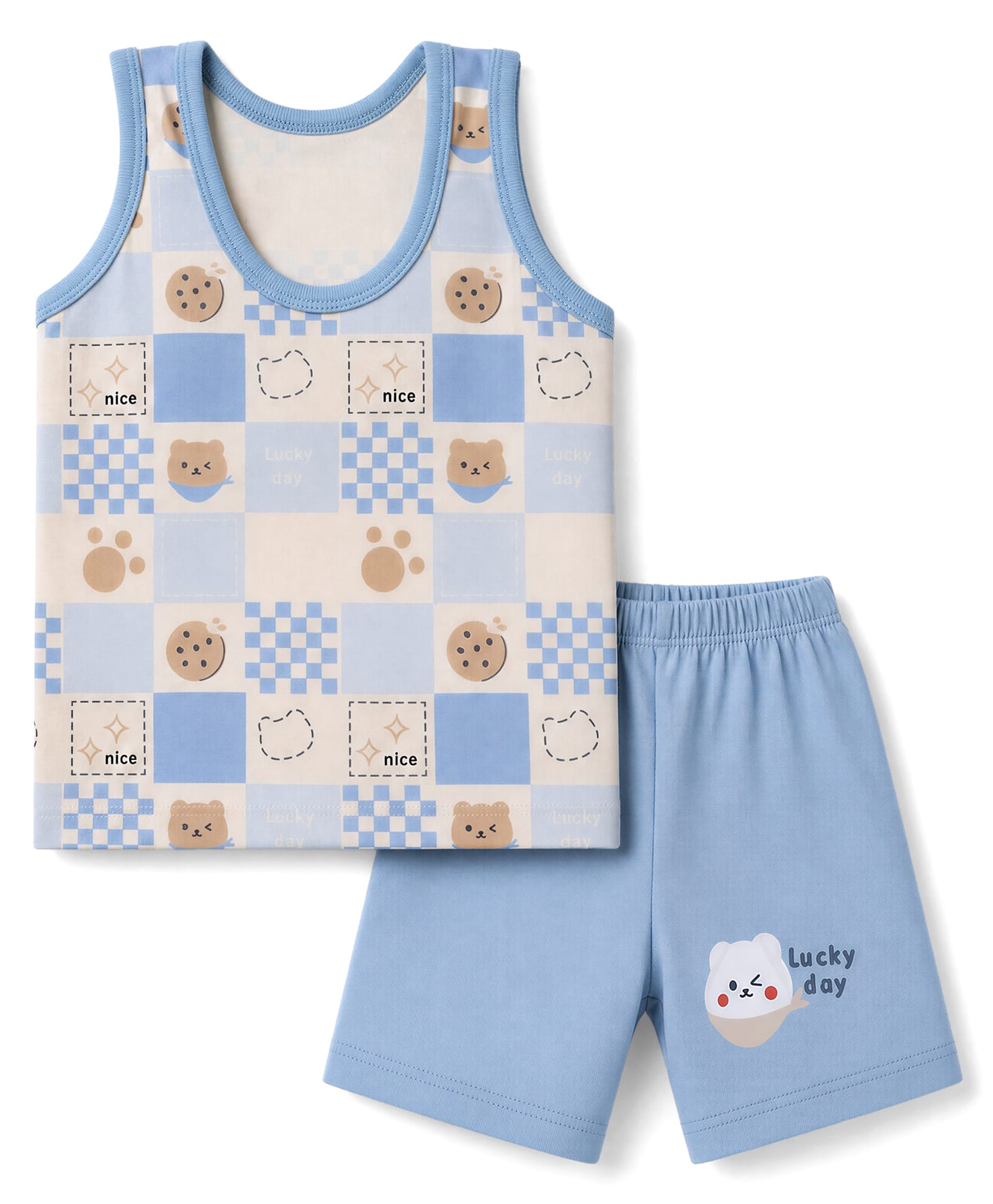 Tango Single Jersey Knit Sleeveless Innerwear Sets With Teddy Bear Print - Blue-picture-28