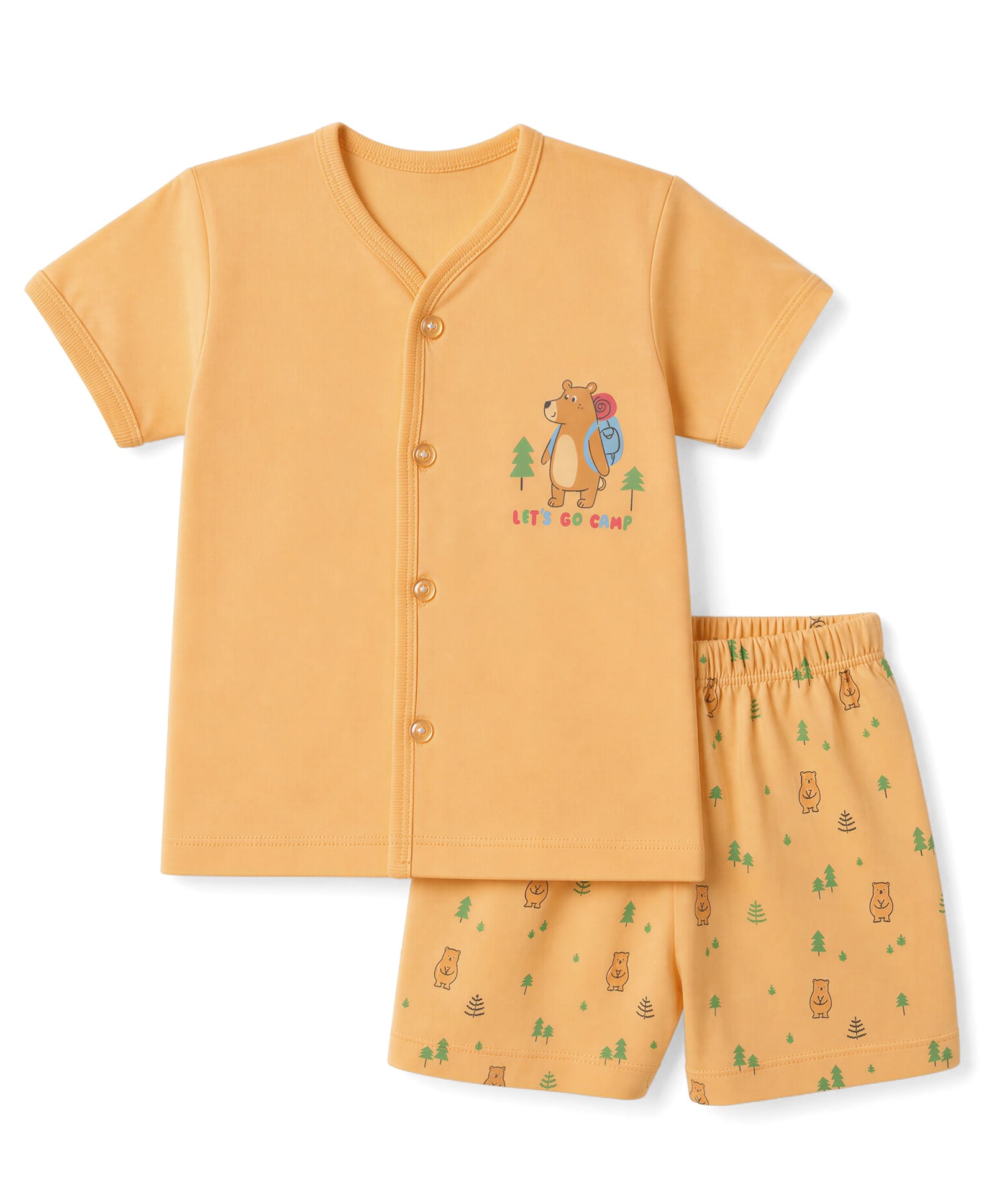 Tango Single Jersey Knit Half Sleeves T-Shirt & Shorts Night Suit With Bear & Text Print - Yellow-picture-20