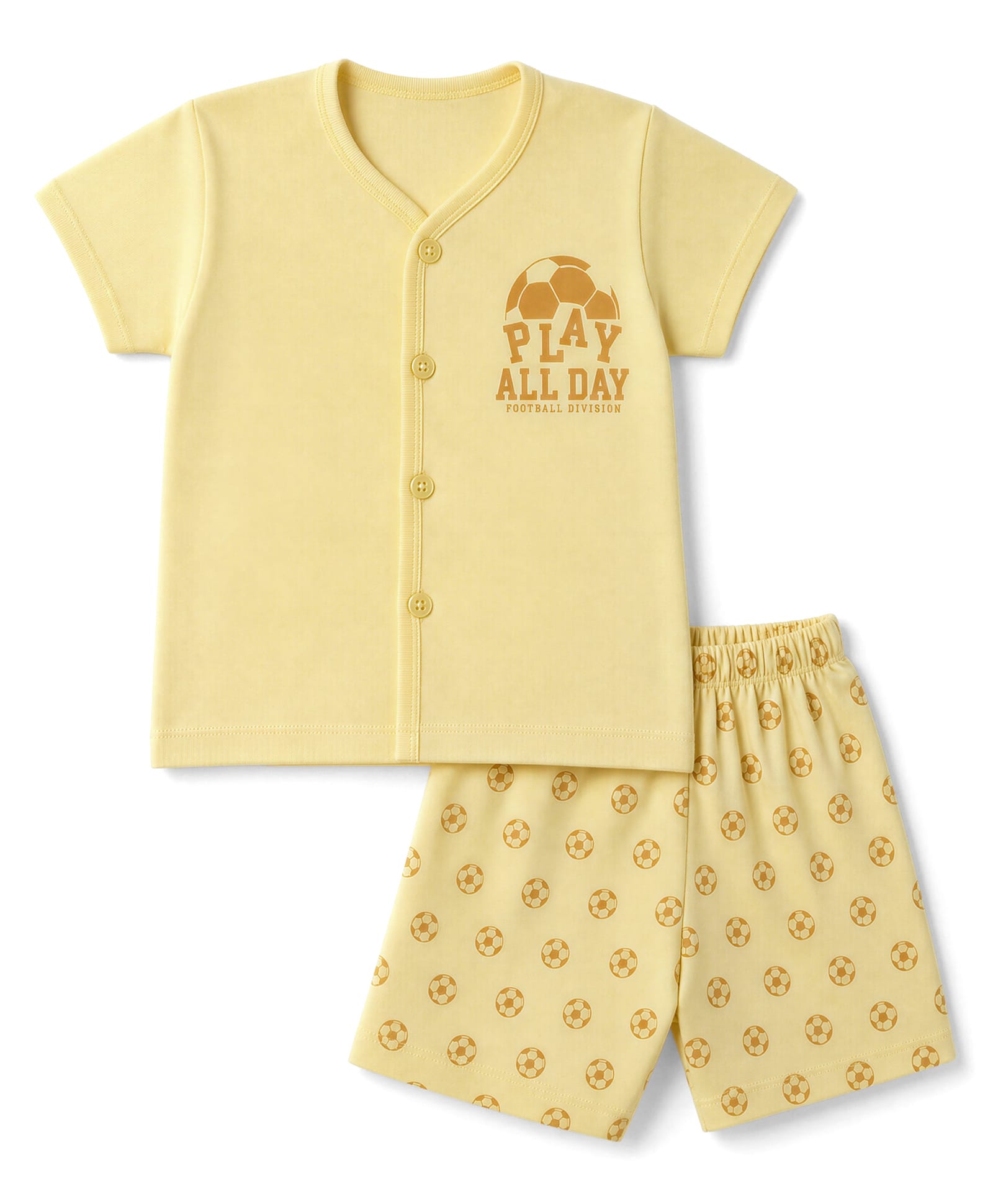 Tango Single Jersey Knit Half Sleeves T-Shirt & Shorts Night Suit With Football & Text Print - Yellow-picture-33