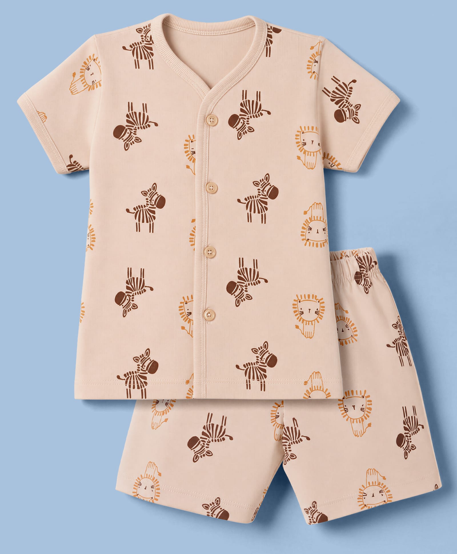 Tango Single Jersey Knit Half Sleeves T-Shirt & Shorts Co-ords Night Suit With Animal Print - Light Brown-image-27