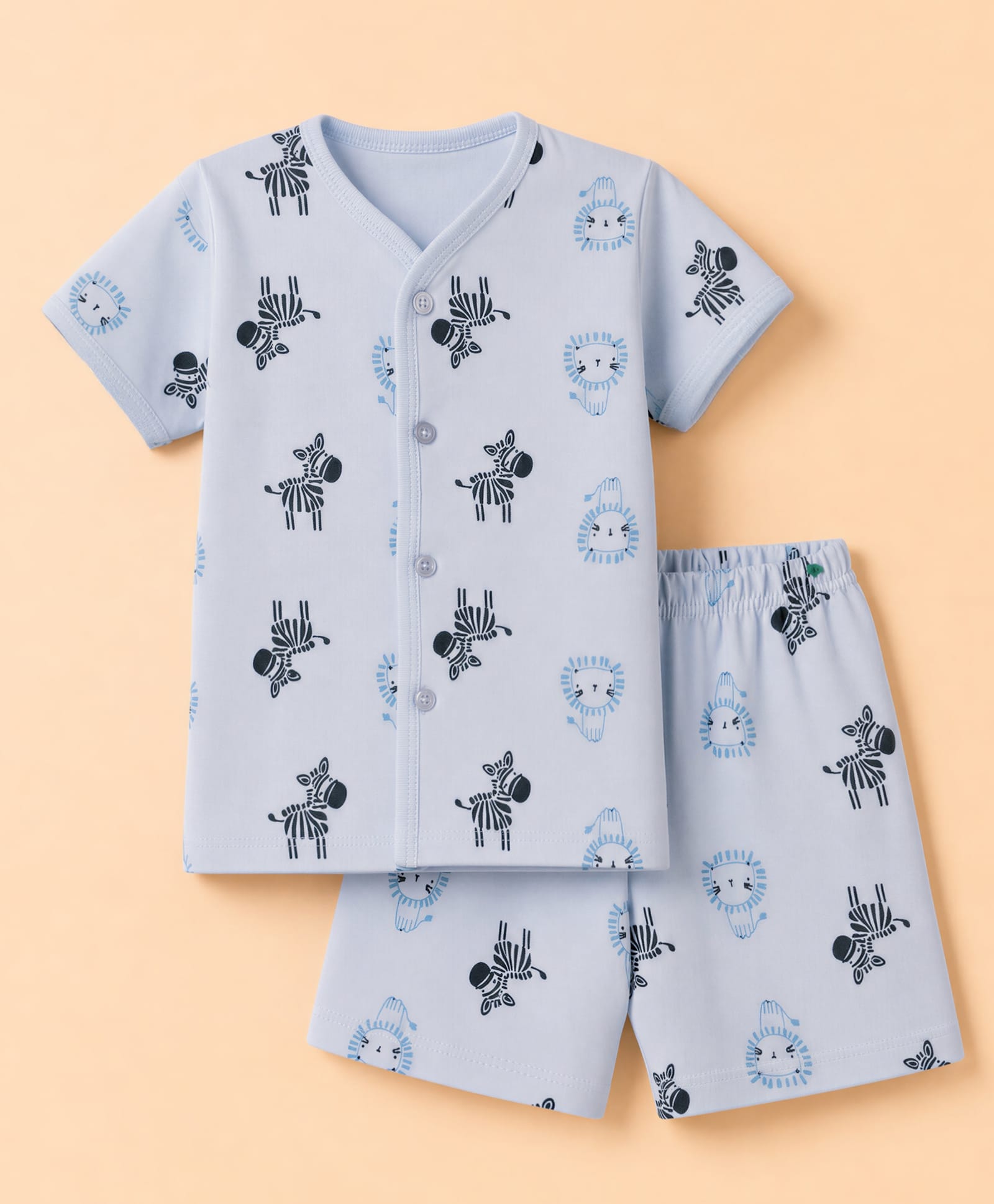Tango Single Jersey Knit Half Sleeves T-Shirt & Shorts Co-ords Night Suit With Animal Print - Sky Blue-picture-19
