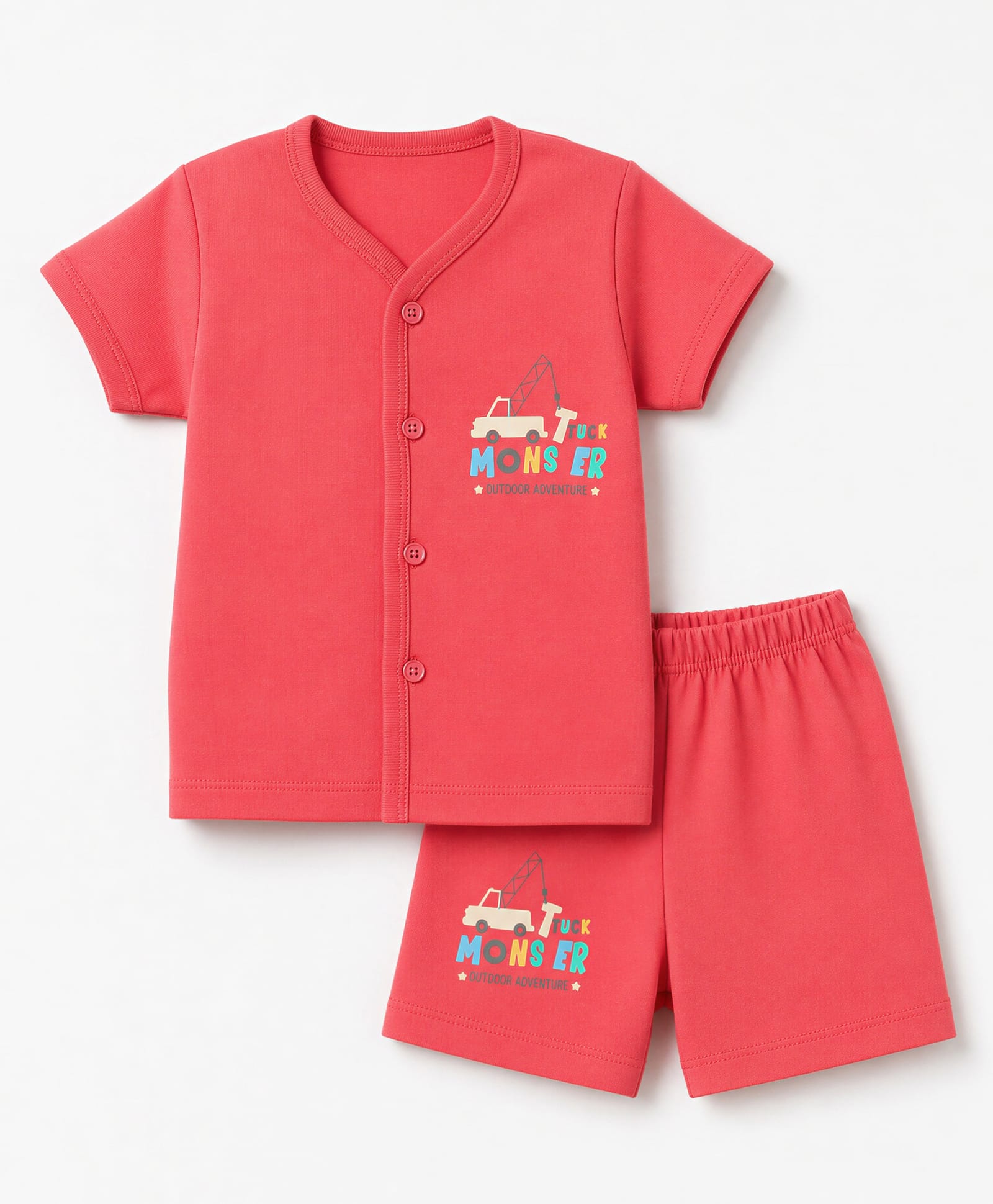 Tango Single Jersey Half Sleeves T-Shirt & Shorts Night Suit With Vehicle & Text Print - Rust Orange-image-47