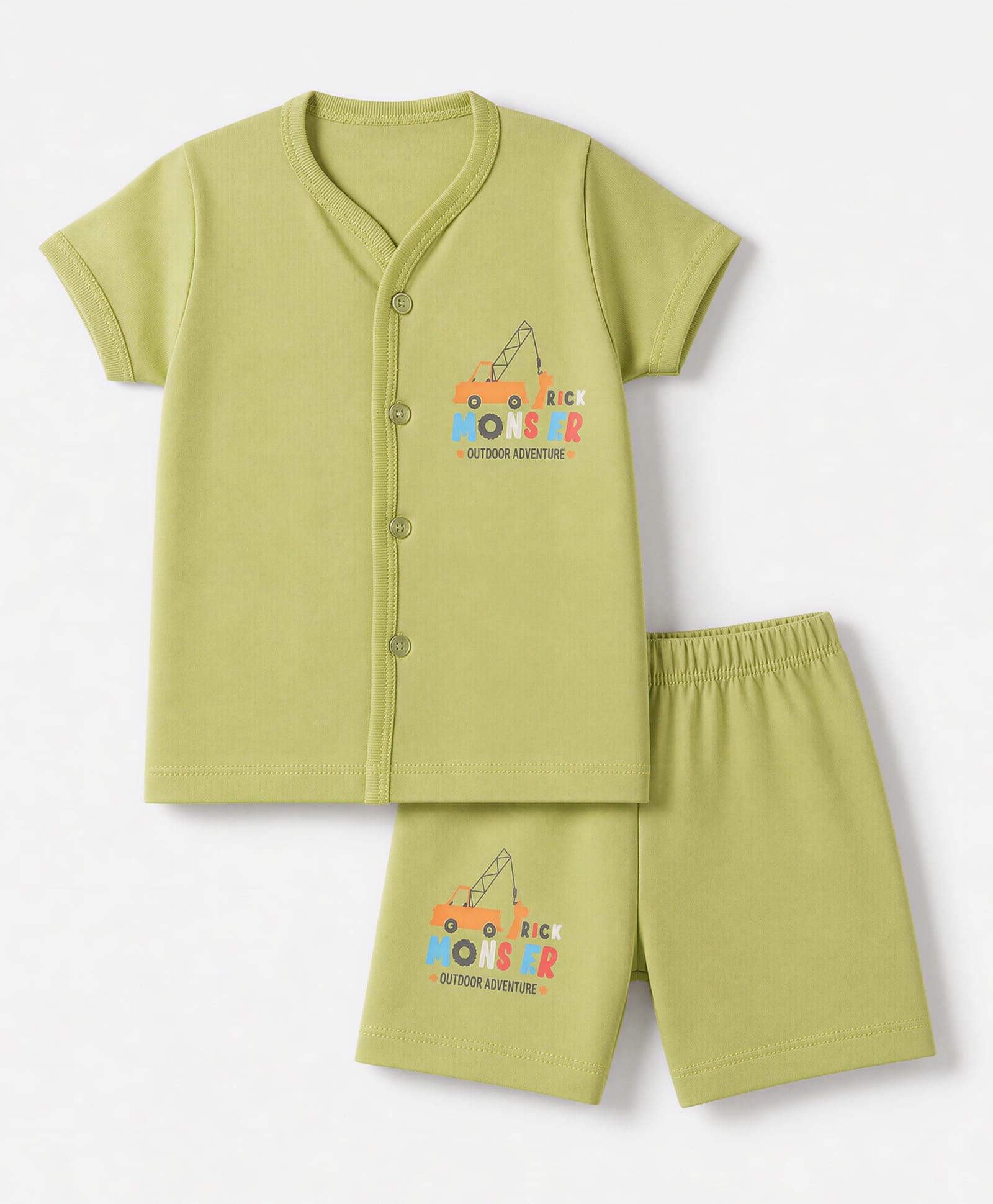 Tango Single Jersey Half Sleeves T-Shirt & Shorts Night Suit With Vehicle & Text Print - Green-picture-21