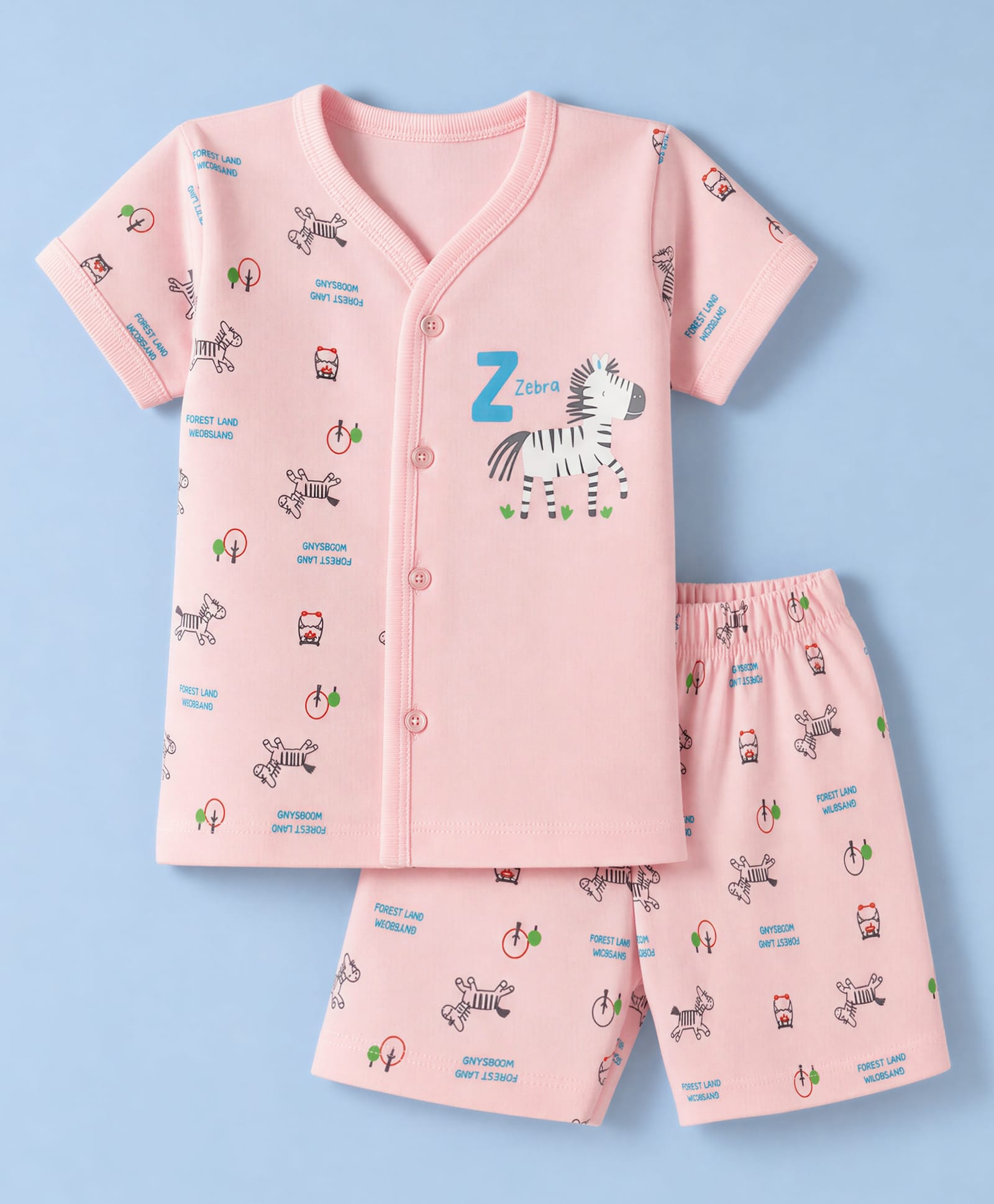Tango Single Jersey Knit Half Sleeves T-Shirt & Shorts Night Suit With Zebra & Text Print - Pink-image-34