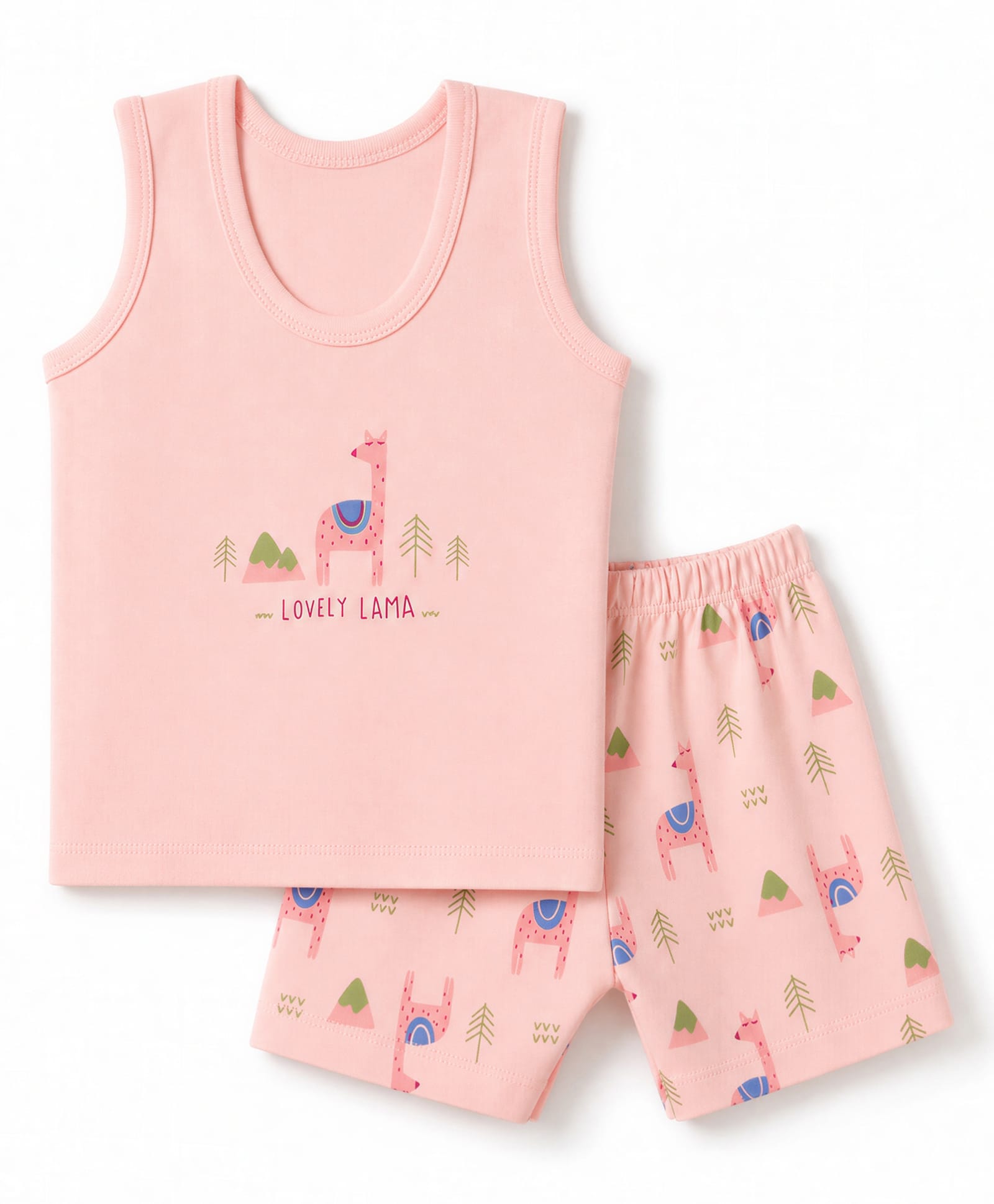 Tango Interlock Knit Sleeveless Innerwear Sets With Giraffe & Text Print - Peach-picture-9
