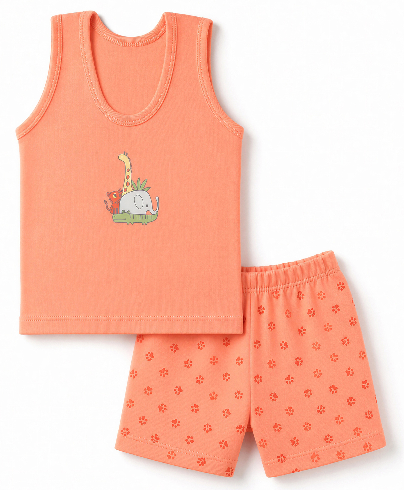 Tango Interlock Knit Sleeveless Innerwear Sets With Giraffe Print - Orange-picture-11
