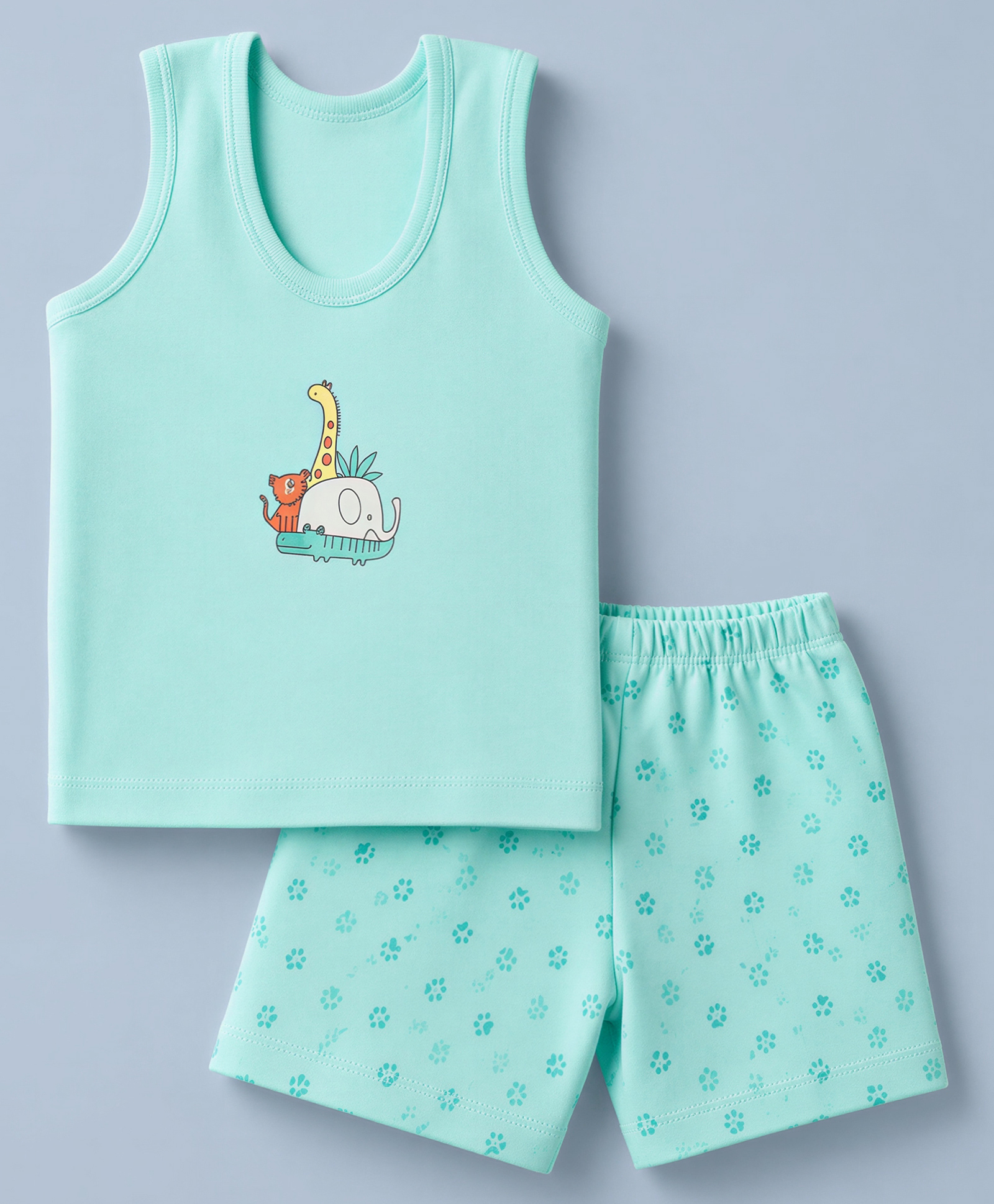 Tango Interlock Knit Sleeveless Innerwear Sets With Giraffe Print - Green-image-39