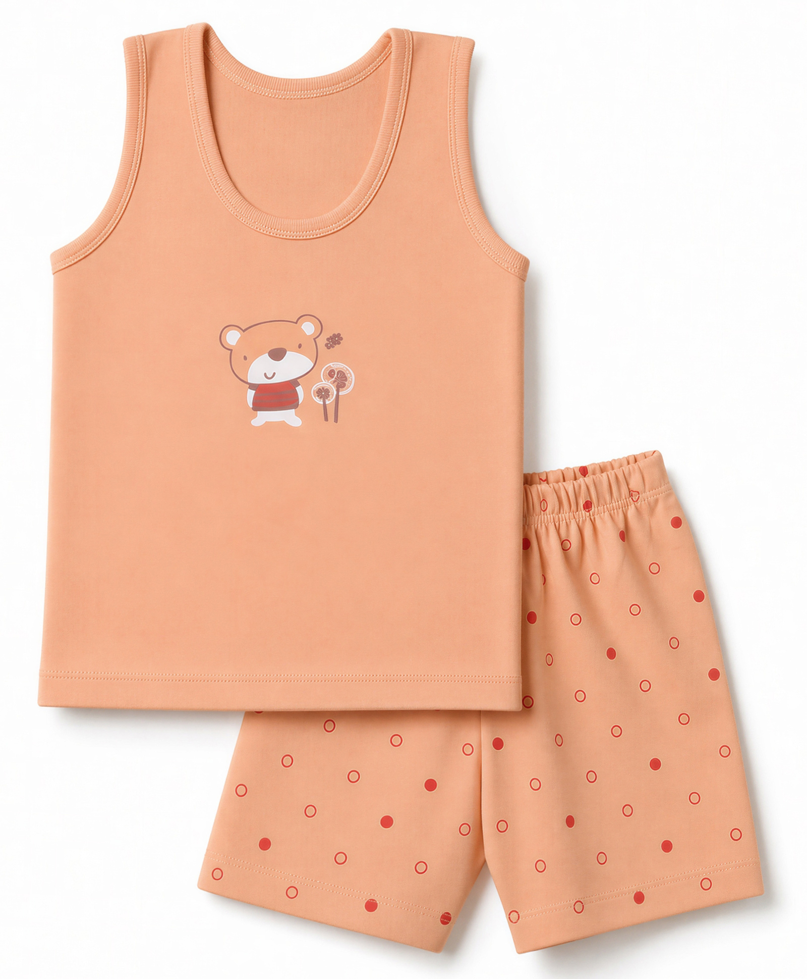 Tango Interlock Knit Sleeveless Innerwear Sets With Teddy Bear Print - Orange-picture-37