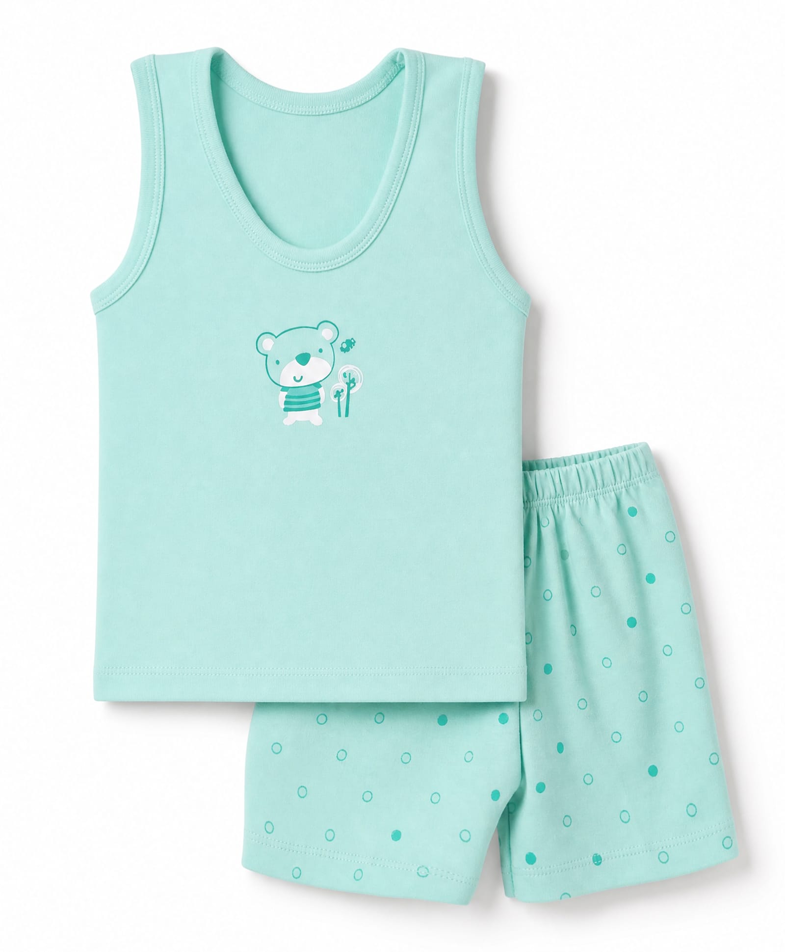Tango Interlock Knit Sleeveless Innerwear Sets With Teddy Bear Print - Green-image-31
