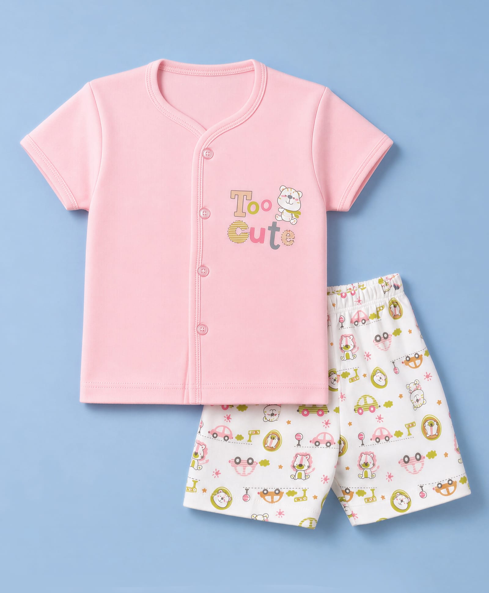 Tango Interlock Knit Half Sleeves T-Shirt & Shorts Nightsuit with Too Cute Print - Pink-image-41