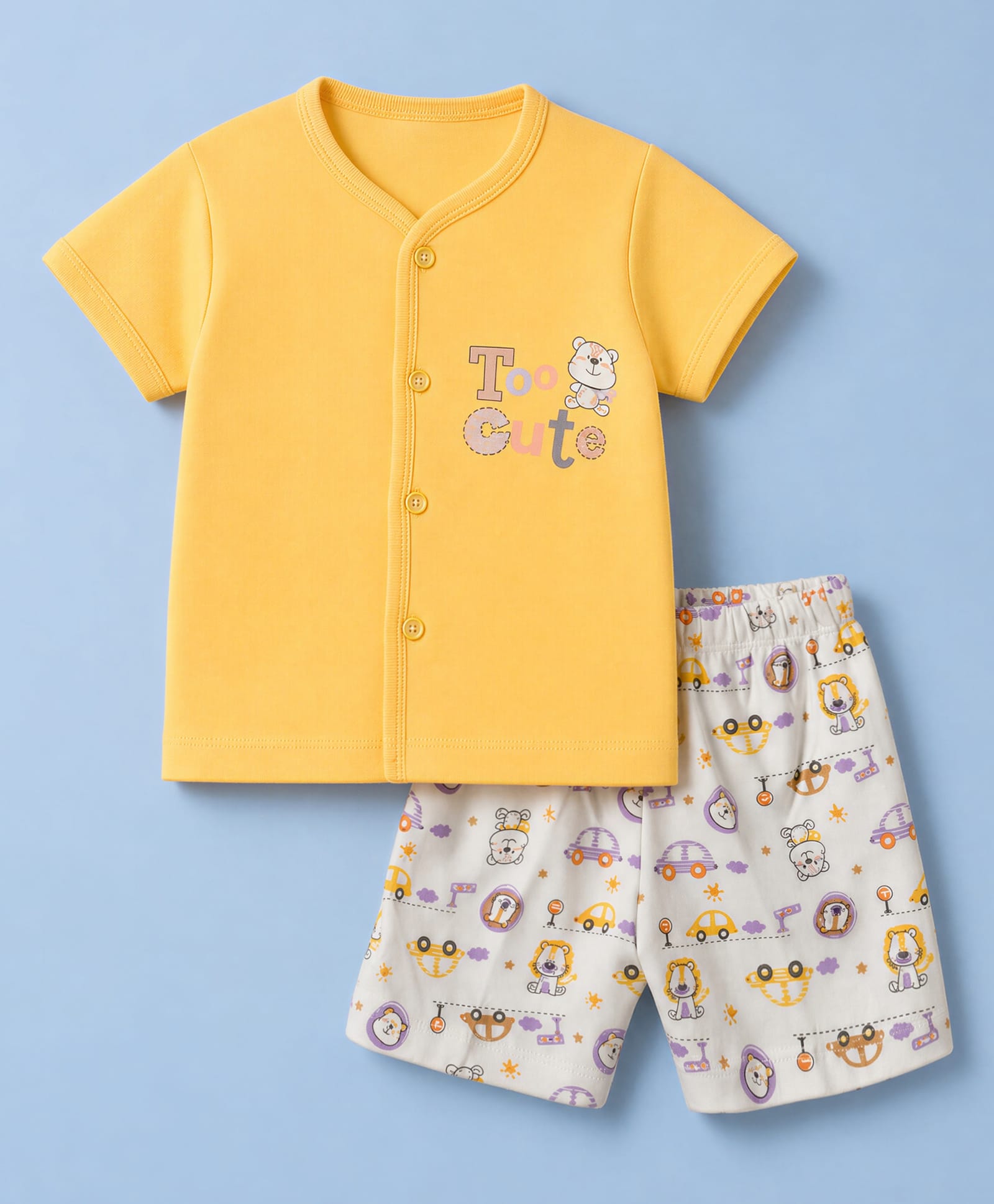 Tango Interlock Knit Half Sleeves T-Shirt & Shorts Nightsuit with Too Cute Print - Yellow-image-14