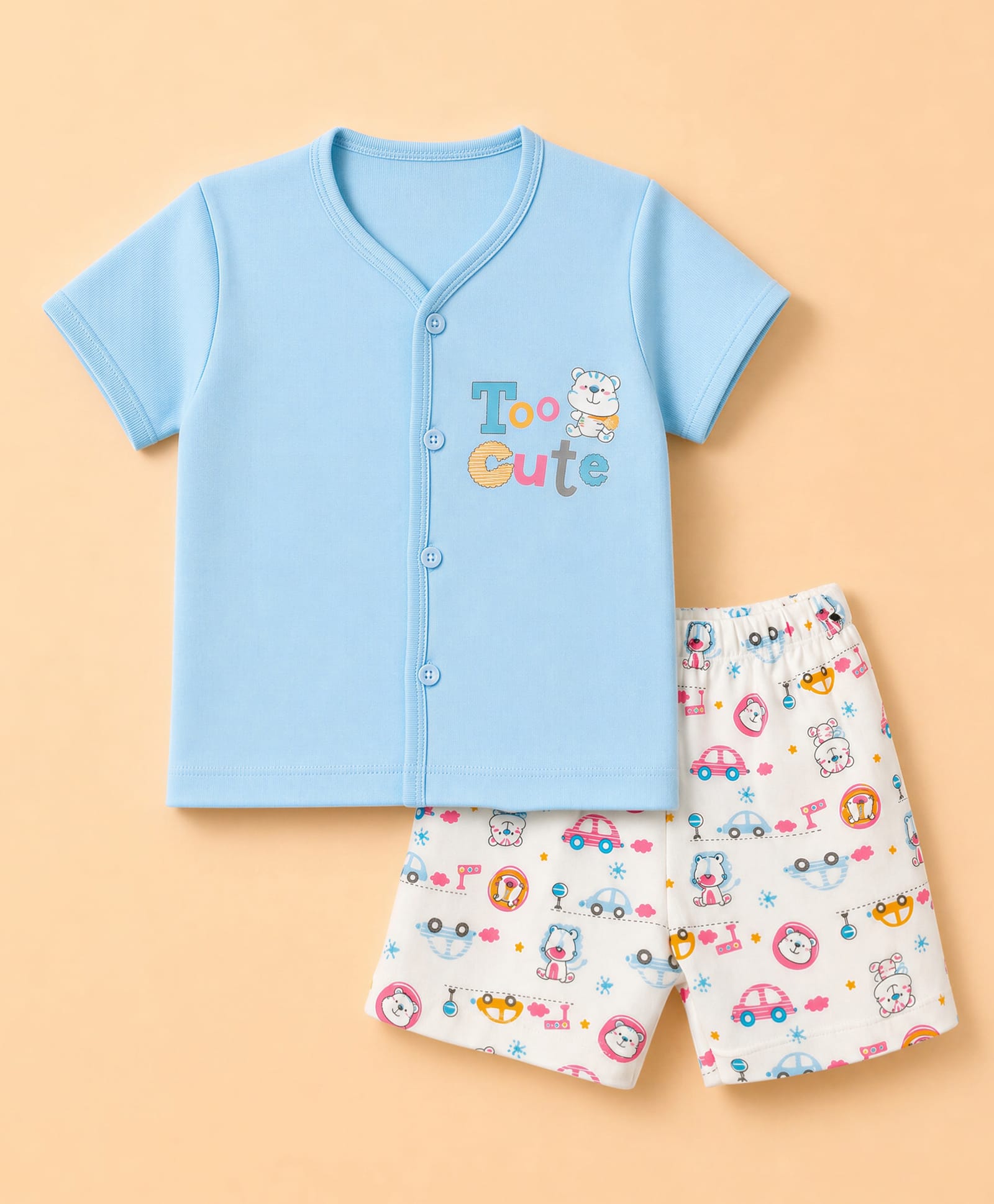 Tango Interlock Knit Half Sleeves T-Shirt & Shorts Nightsuit with Too Cute Print - Blue-picture-26