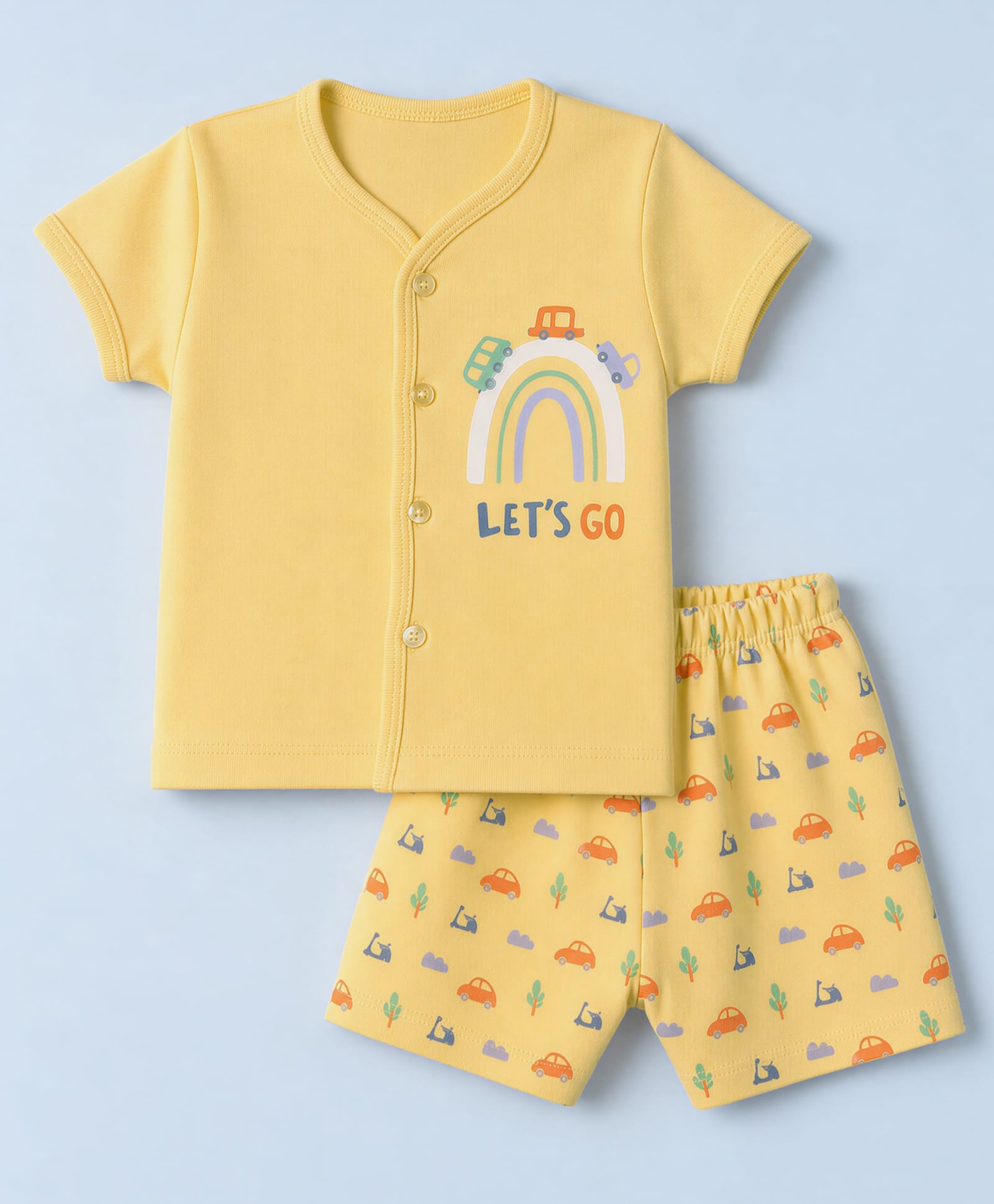 Tango Interlock knit Half Sleeves T-Shirt & Shorts Nightsuit with Vehicle Print - Yellow-image-16