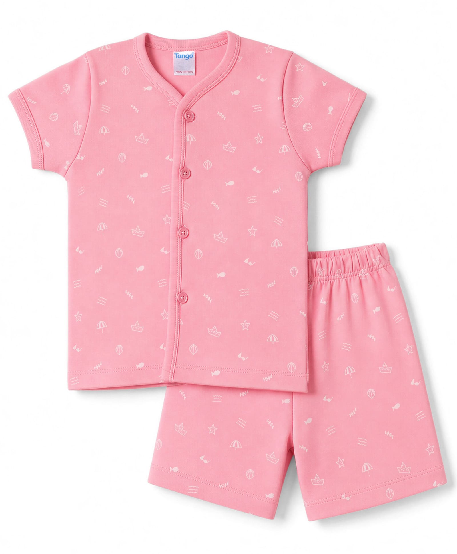 Tango Interlock Knit Half Sleeves T-Shirt & Shorts Co-ords Night Suit With Nautical Print - Coral-picture-44
