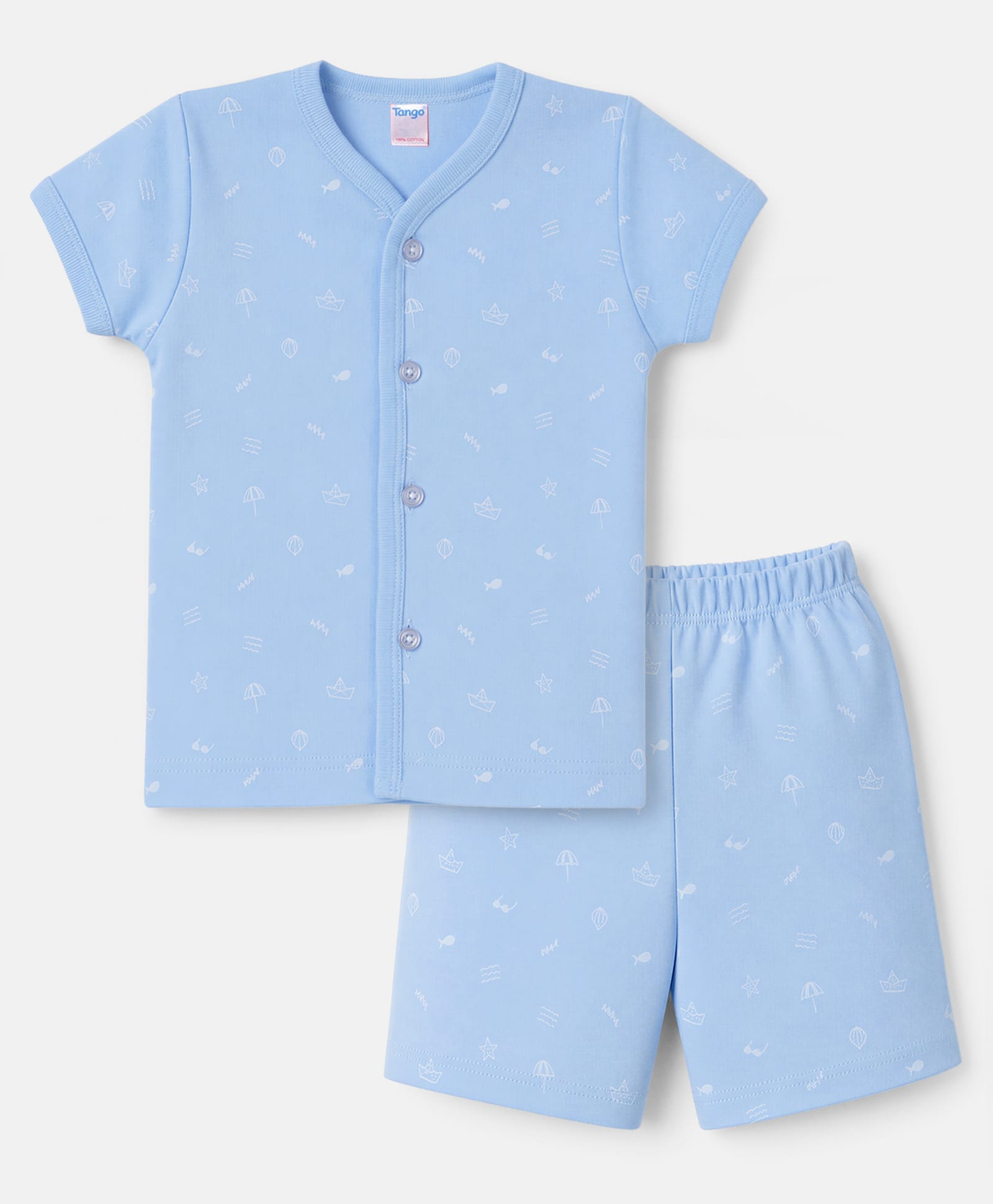 Tango Interlock Knit Half Sleeves T-Shirt & Shorts Co-ords Night Suit With Nautical Print - Sky Blue-picture-43