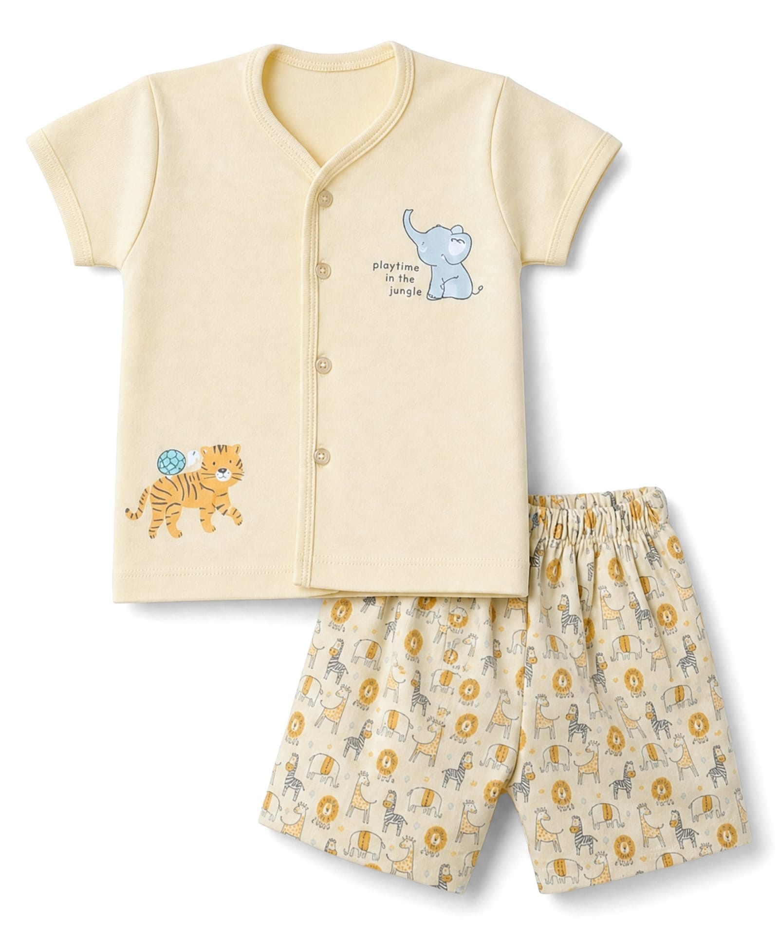 Tango Interlock Knit Half Sleeves T-Shirt & Shorts Night Suit With Animal Print - Cream-picture-24