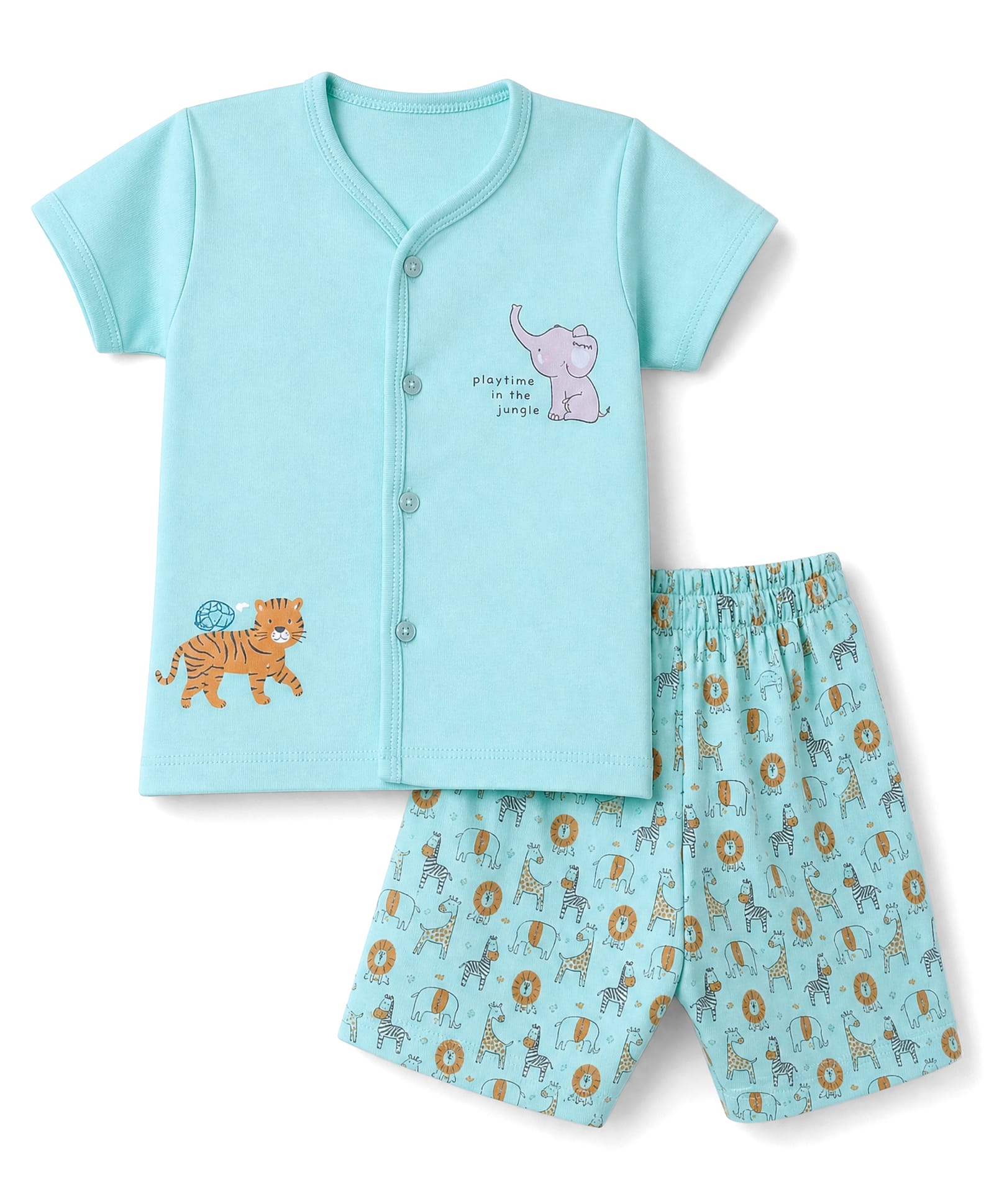 Tango Interlock Knit Half Sleeves T-Shirt & Shorts Night Suit With Animal Print - Light Blue-picture-42