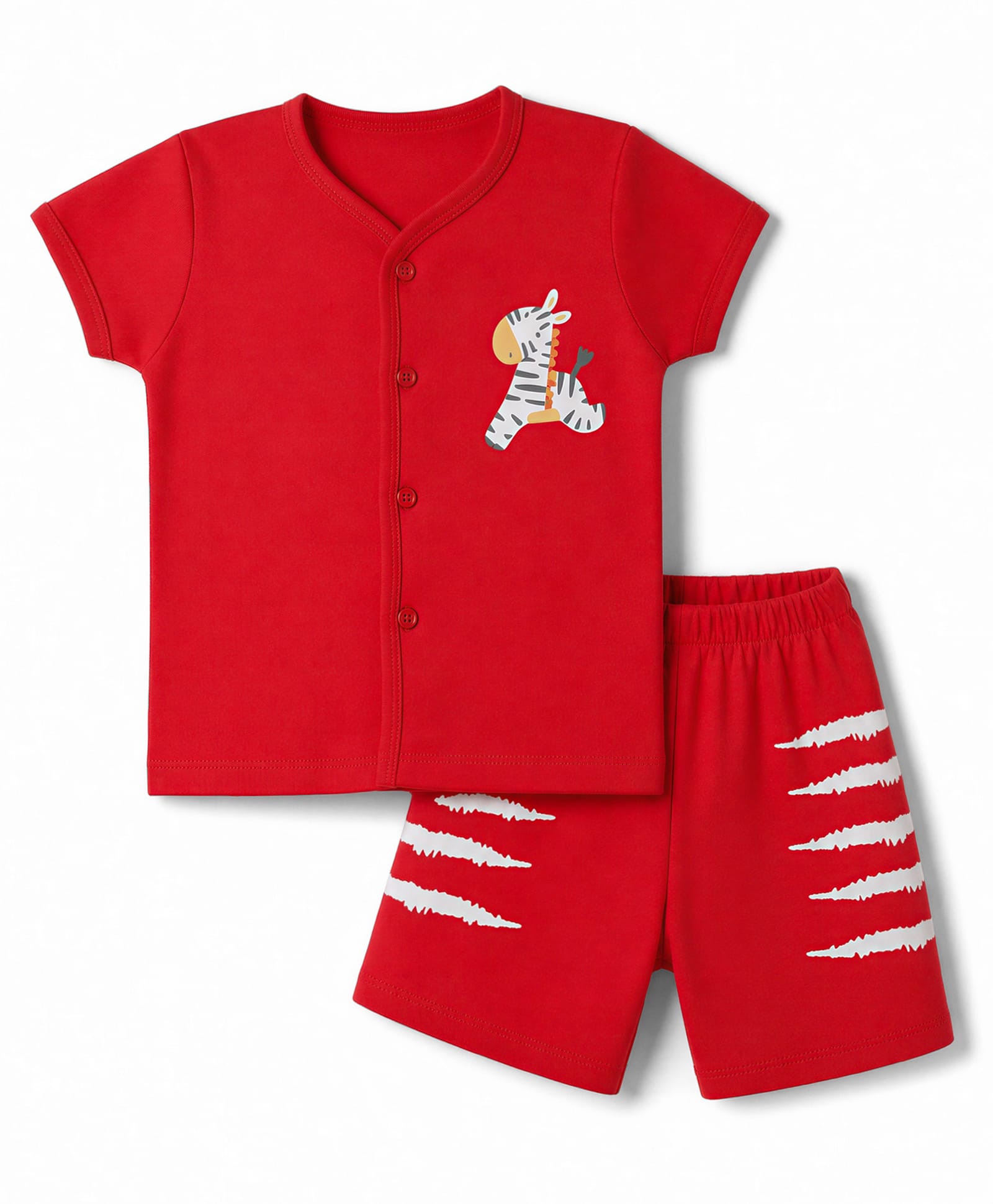 Tango Interlock Knit Half Sleeves Co-Ords T-Shirt & Shorts Night Suit with Zebra Print - Red-image-37
