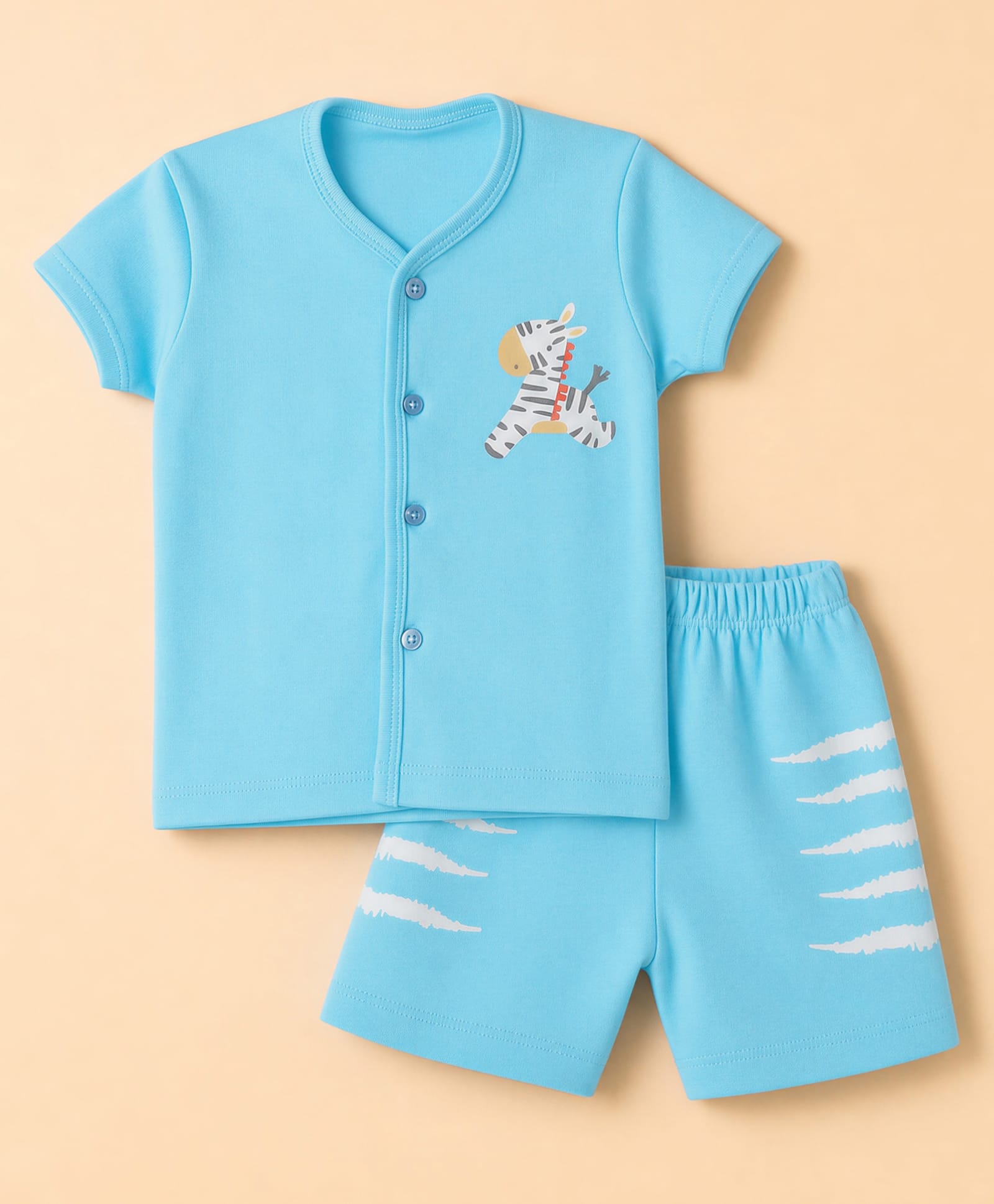 Tango Interlock Knit Half Sleeves Co-Ords T-Shirt & Shorts Night Suit with Zebra Print - Blue-picture-25