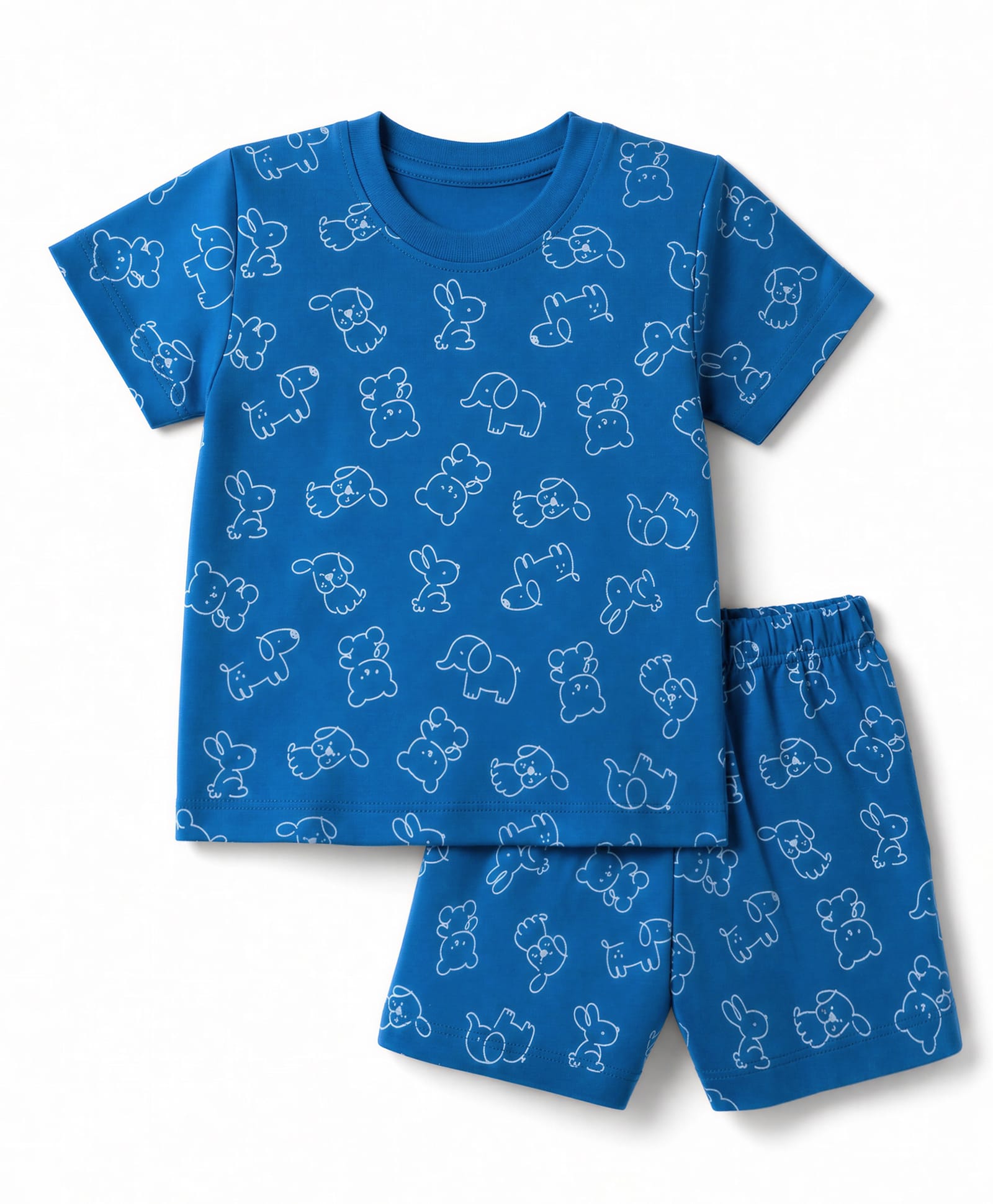 Tango Interlock Knit Half Sleeves T-Shirt & Shorts Set with Elephant Print - Blue-picture-23