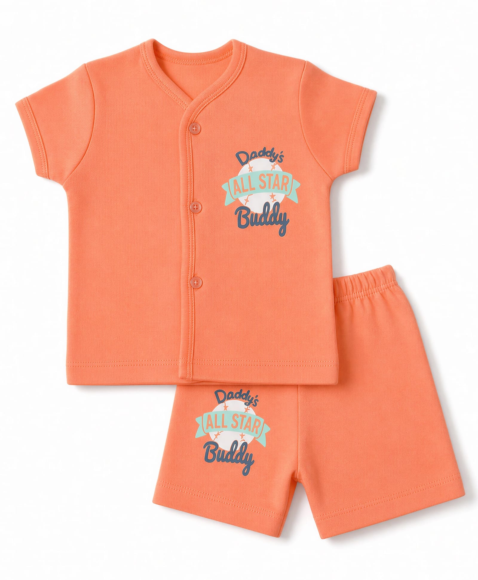 Tango Single Jersey Knit Half Sleeves T-Shirt & Shorts Night Suit With Text Print - Orange-picture-18