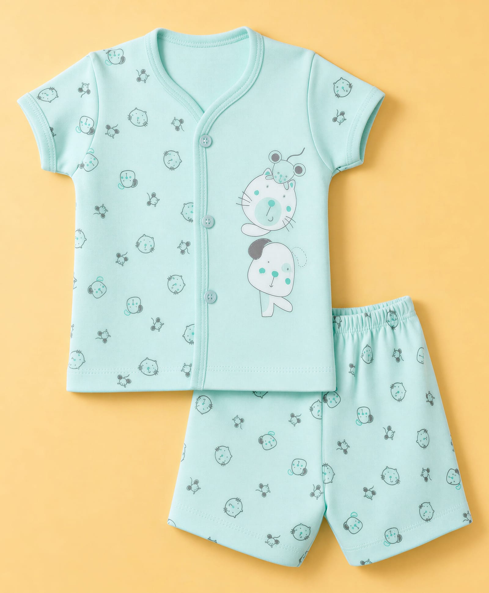 Tango Interlock Knit Half Sleeves T-Shirt & Shorts Night Suit With Animal Print -Green-picture-48