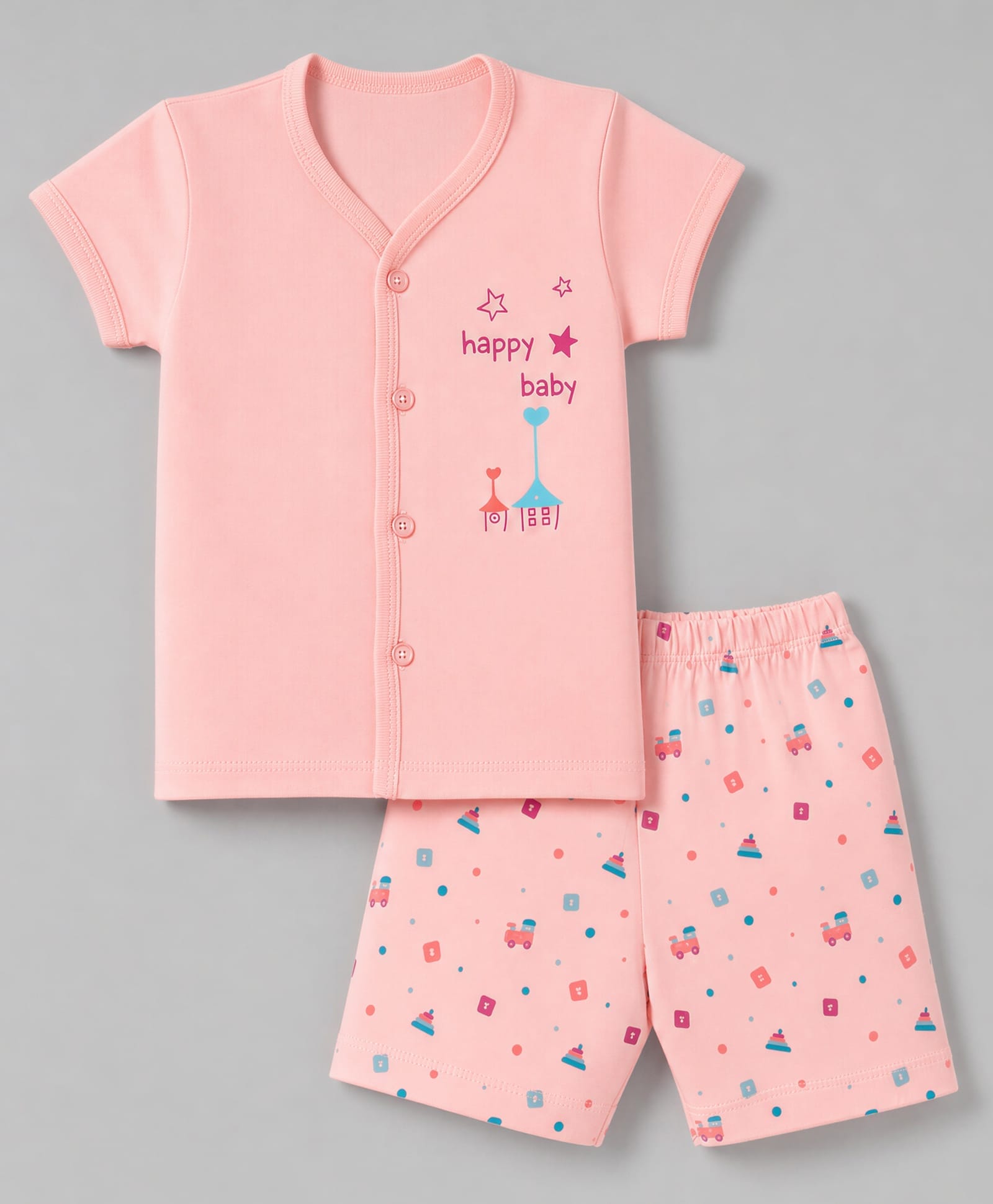 Tango Single Jersey Knit Half Sleeves T-Shirt & Shorts Night Suit With Vehicle & Text Print - Pink-picture-14