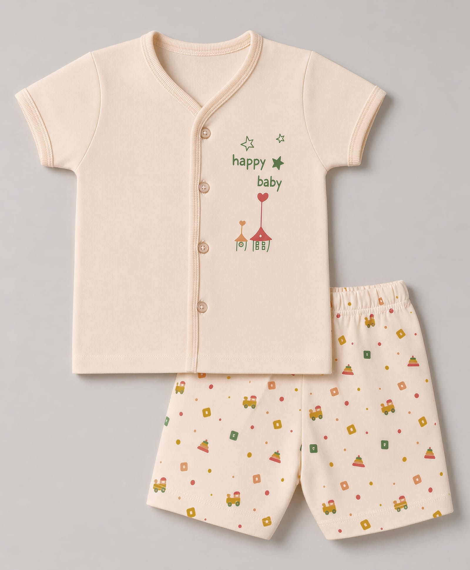 Tango Single Jersey Knit Half Sleeves T-Shirt & Shorts Night Suit With Vehicle & Text Print - Cream-picture-22