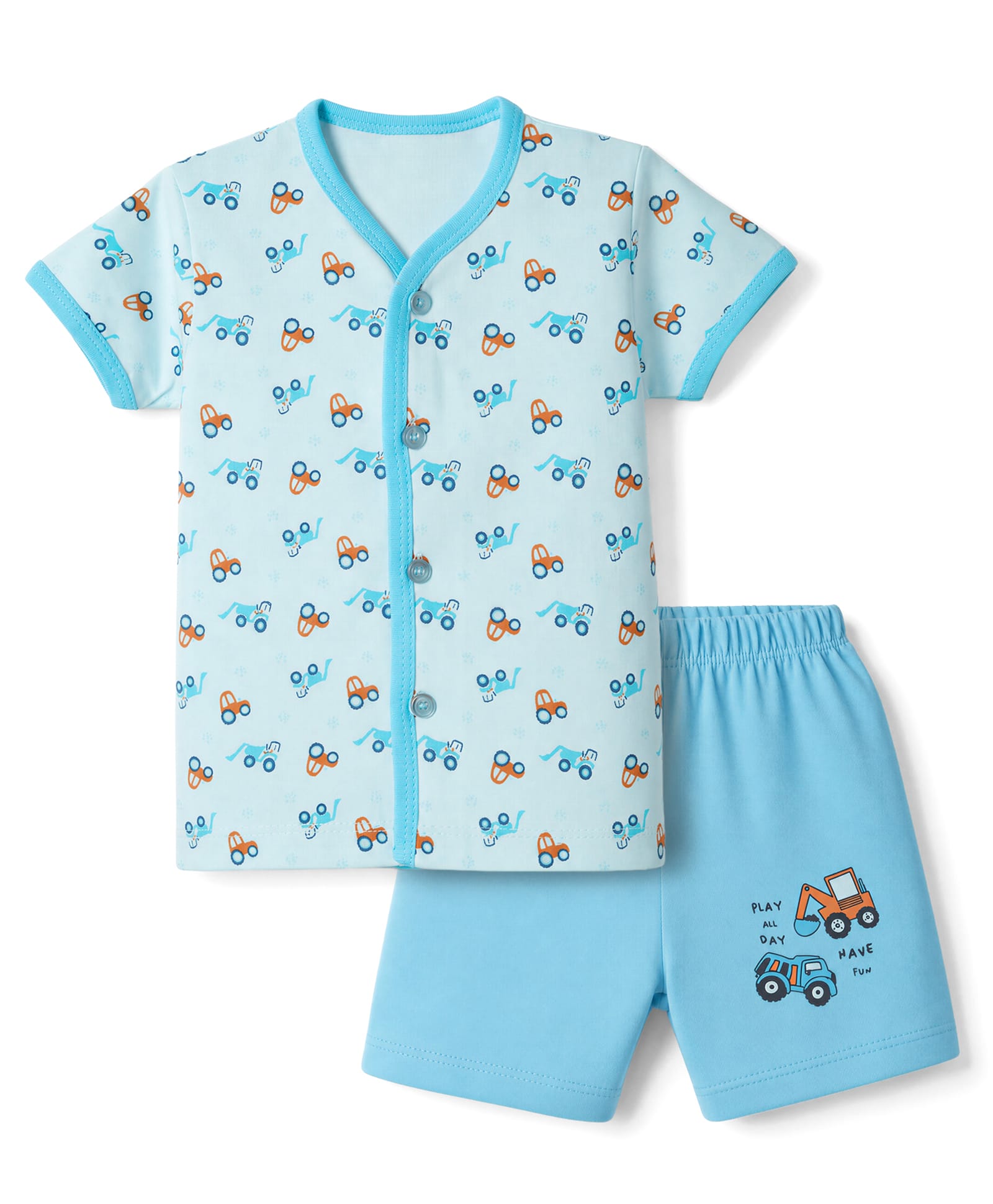 Tango Single Jersey Knit Half Sleeves T-Shirt & Shorts Night Suit With Vehicle Print - Aqua Blue-picture-36
