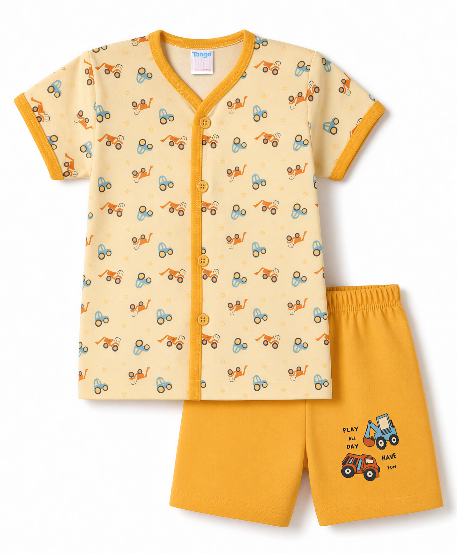 Tango Single Jersey Knit Half Sleeves T-Shirt & Shorts Night Suit With Mouse & Football Print - Light Yellow-picture-41