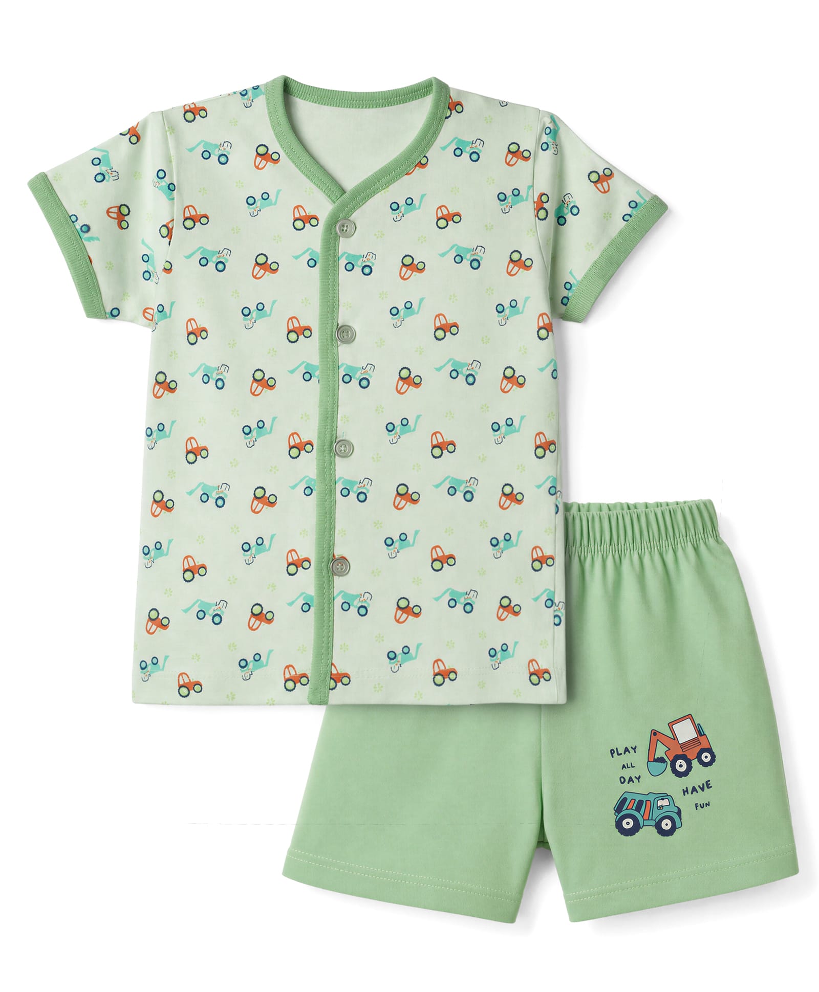 Tango Single Jersey Knit Half Sleeves T-Shirt & Shorts Night Suit With Mouse & Football Print - Light Green-picture-40