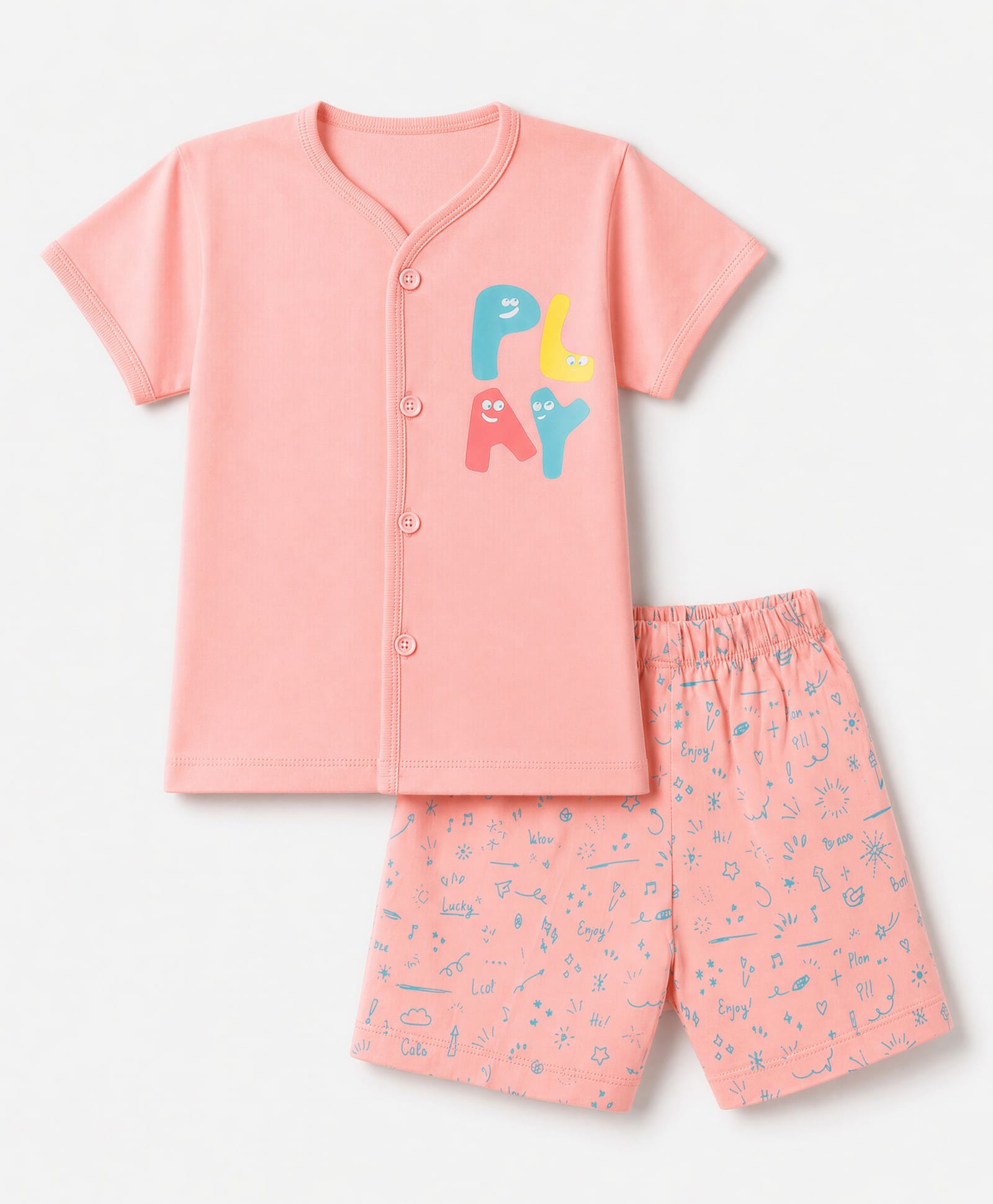 Tango Single Jersey Knit Half Sleeves T-Shirt & Shorts Night Suit With Star & Text Print - Peach-picture-37