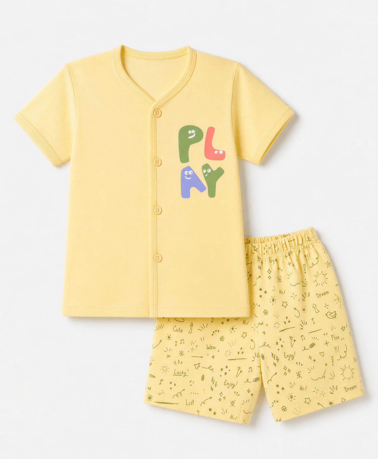 Tango Single Jersey Knit Half Sleeves T-Shirt & Shorts Night Suit With Star & Text Print - Yellow-picture-7
