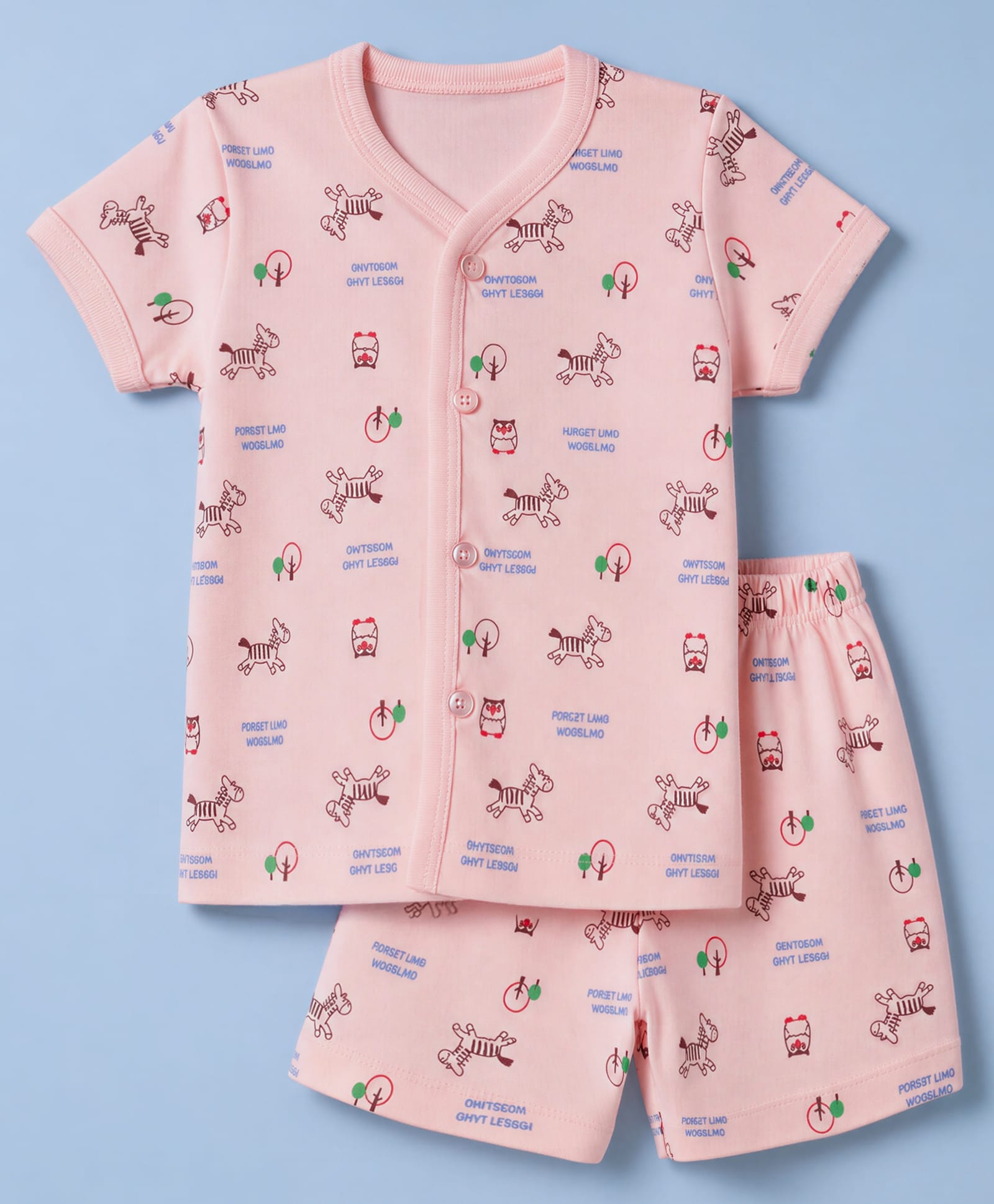 Tango Single Jersey Knit Half Sleeves T-Shirt & Shorts Co-ords Night Suit With Animal & Text Print - Pink-picture-17