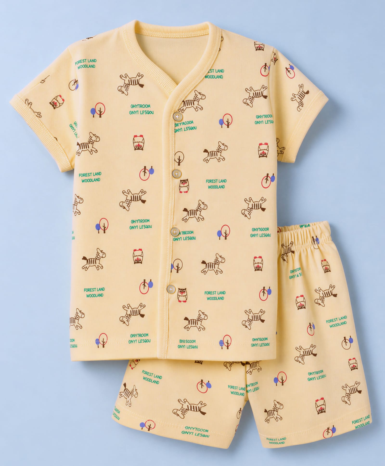 Tango Single Jersey Knit Half Sleeves T-Shirt & Shorts Co-ords Night Suit With Animal & Text Print - Cream-picture-23