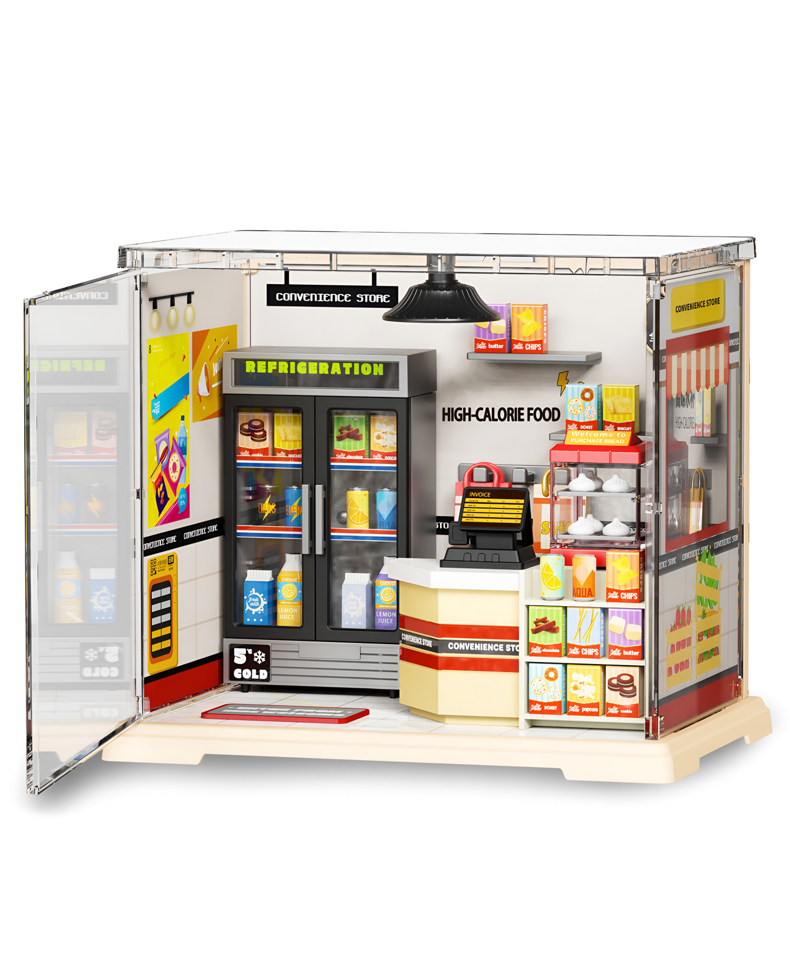 NEGOCIO Diy Miniature Dollhouse Kit Convenience Store Theme, Creative Room Mini Plastic Doll House Accessories with Light for kids & Adults - PACK OF 1- COLOR MAY VARY-image-40
