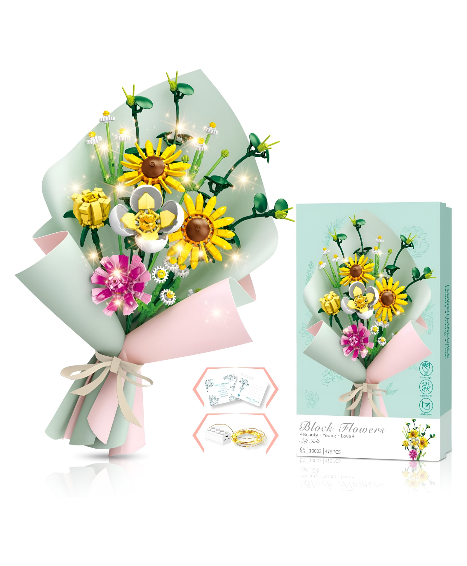 NEGOCIO Flower Bouquet Building Block Sets, 12 Artificial Flowers Building Toys, Botanical Collection for Adults, Women, kids, Girls, Office & Home Decor Gifts 479 Piecec- PACK OF 1- COLOR MAY VARY-image-3