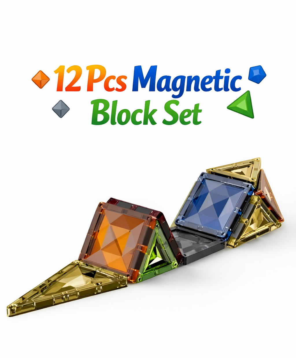 NEGOCIO Magnetic Tiles 12 pcs Blocks Set, For little builders who love putting together colorful masterpieces, this playset offers endless fun.- PACK OF 1- COLOR MAY VARY-image-38